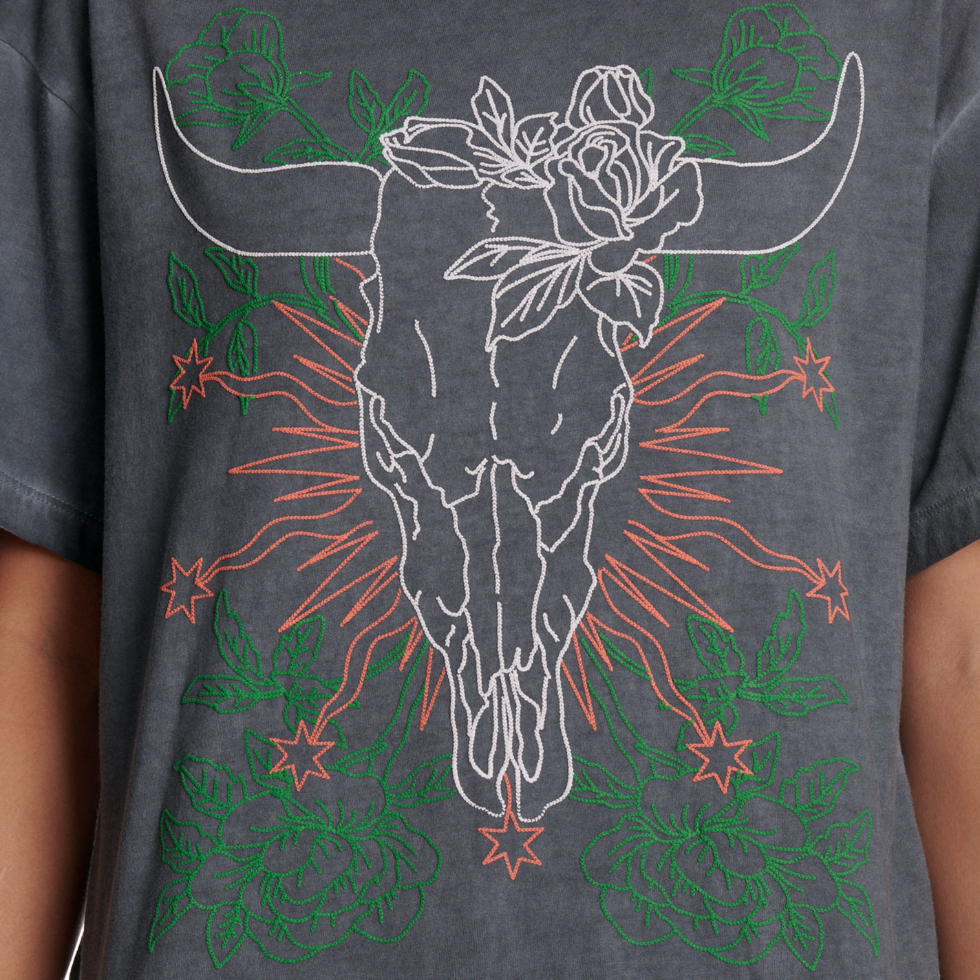 Zutter Women's Washed Charcoal Sketch Skull Graphic T-Shirt - Image 1