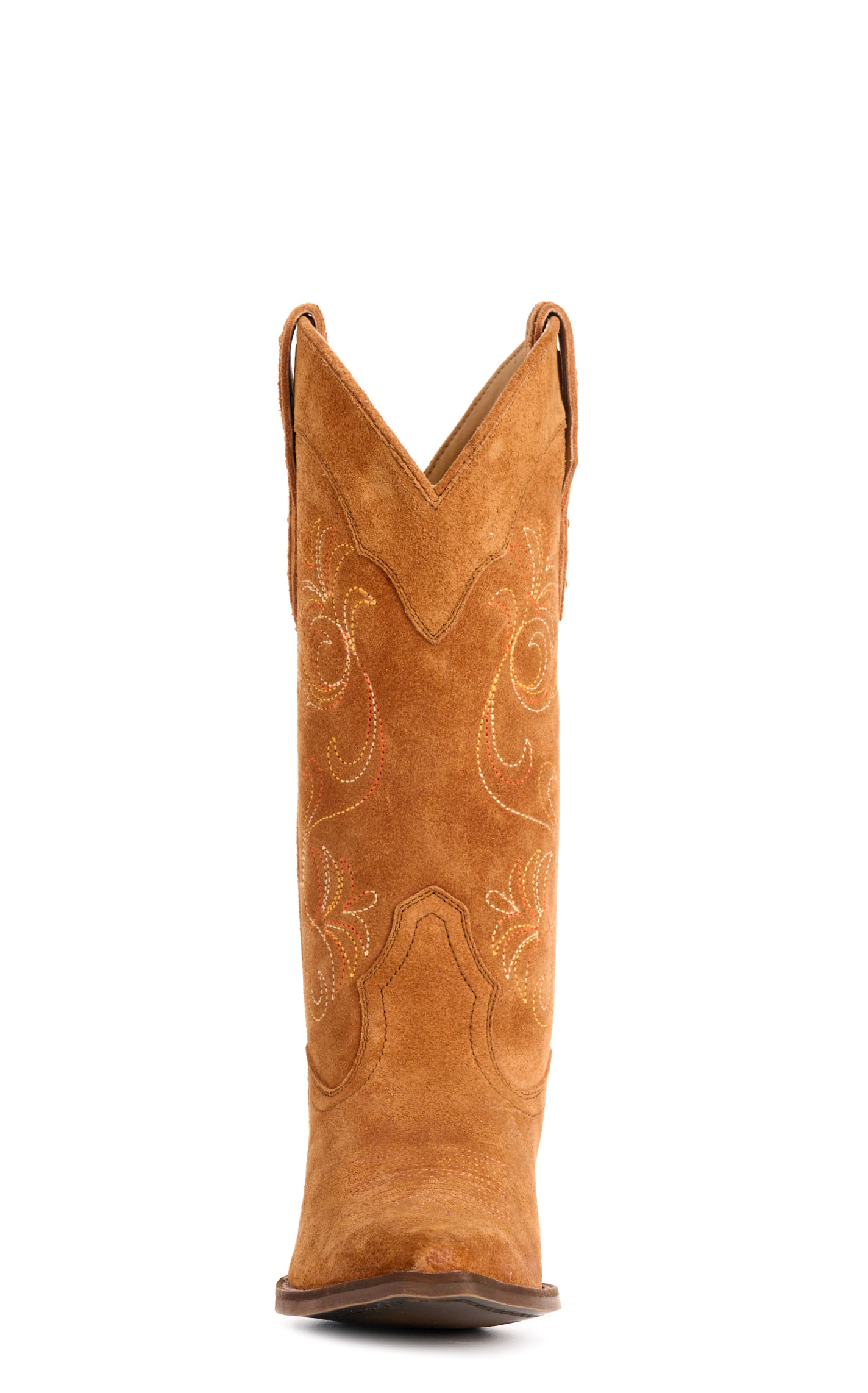 Rockin C Women’s Nut with Floral Embroidery and Stud Accents Suede Snip Toe Cowboy Boots - Image 1