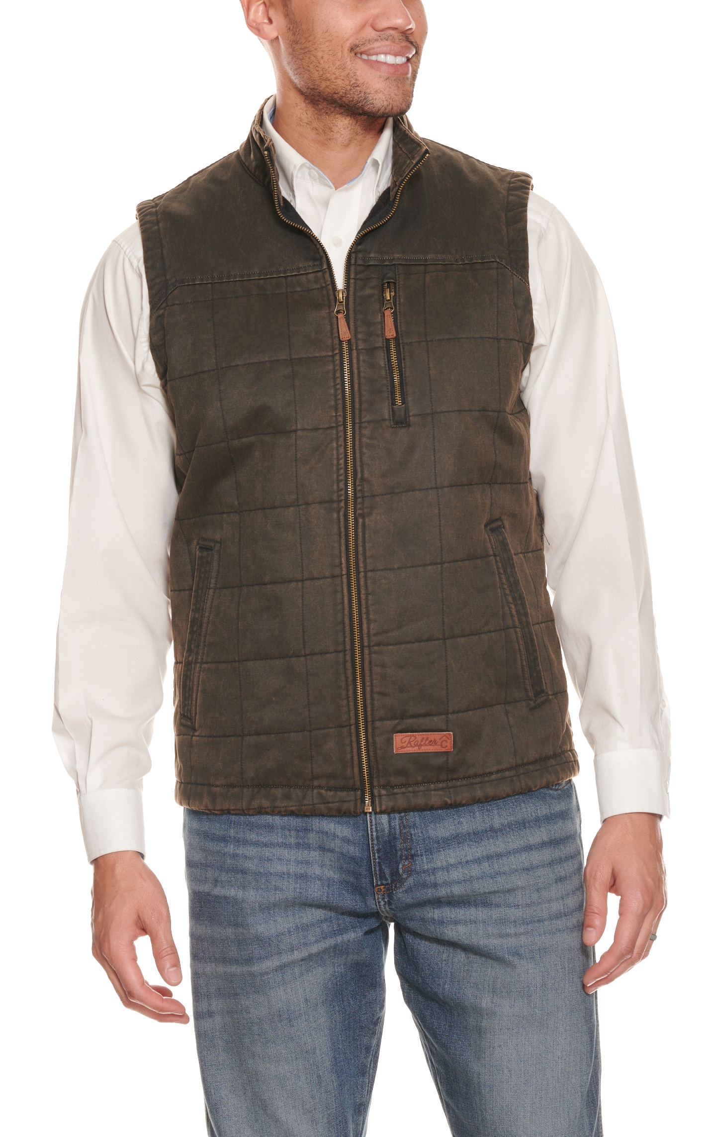 Rafter C Men's Dark Brown Quilted Faux Oil Skin Vest - Image 1