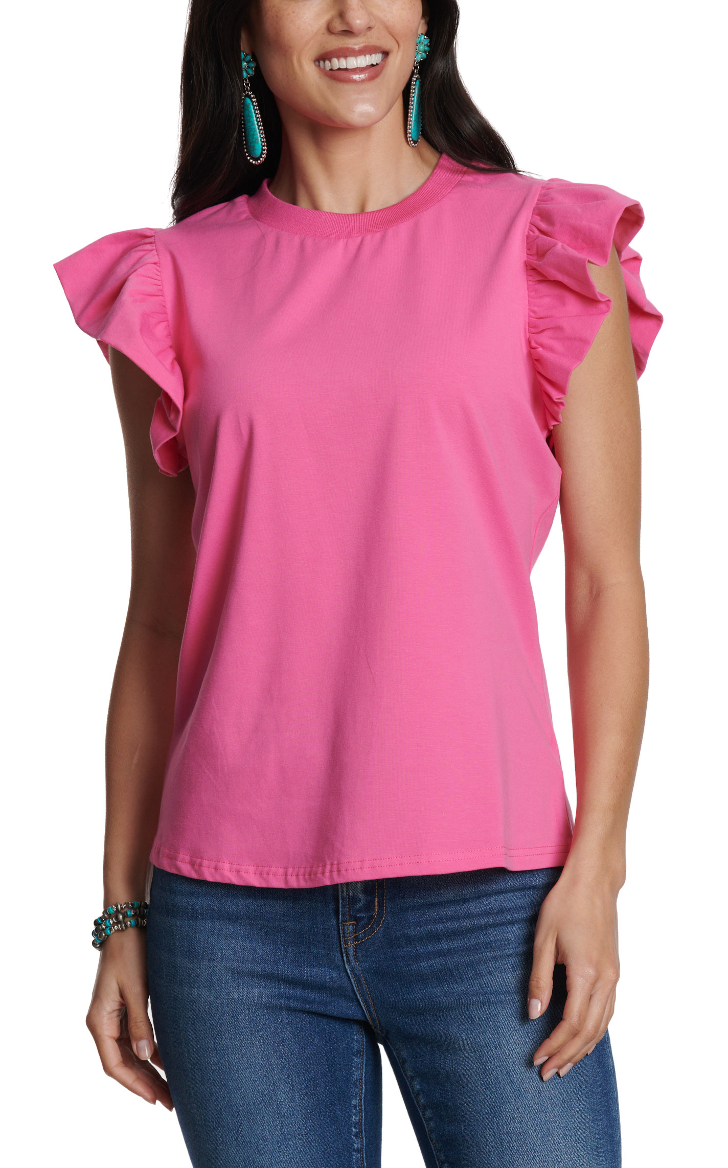 TCEC Women's Pink Flutter Sleeve Top - Image 1