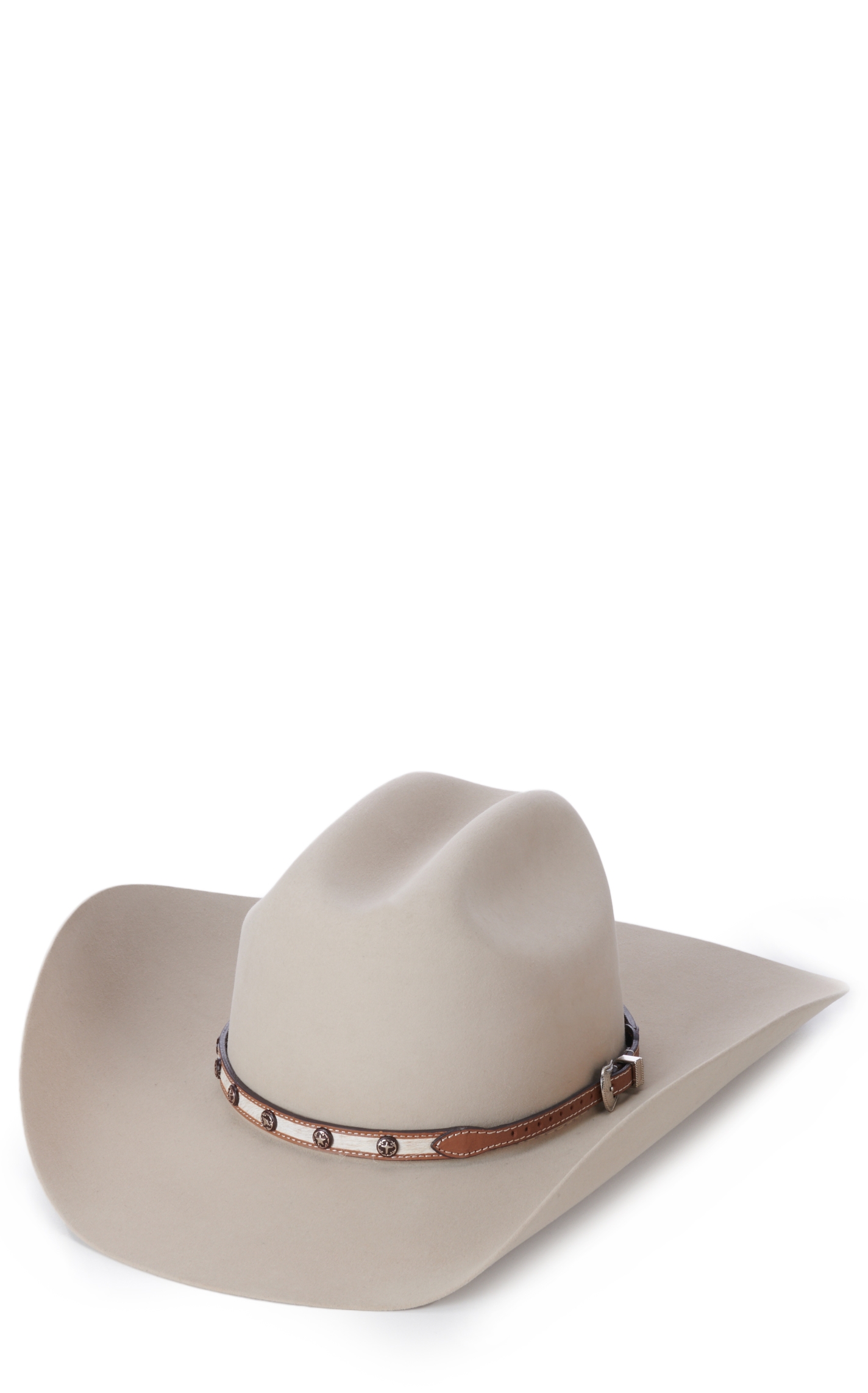 M & F Western Tan with Hair and Cross Conchos Leather Hatband - Image 1