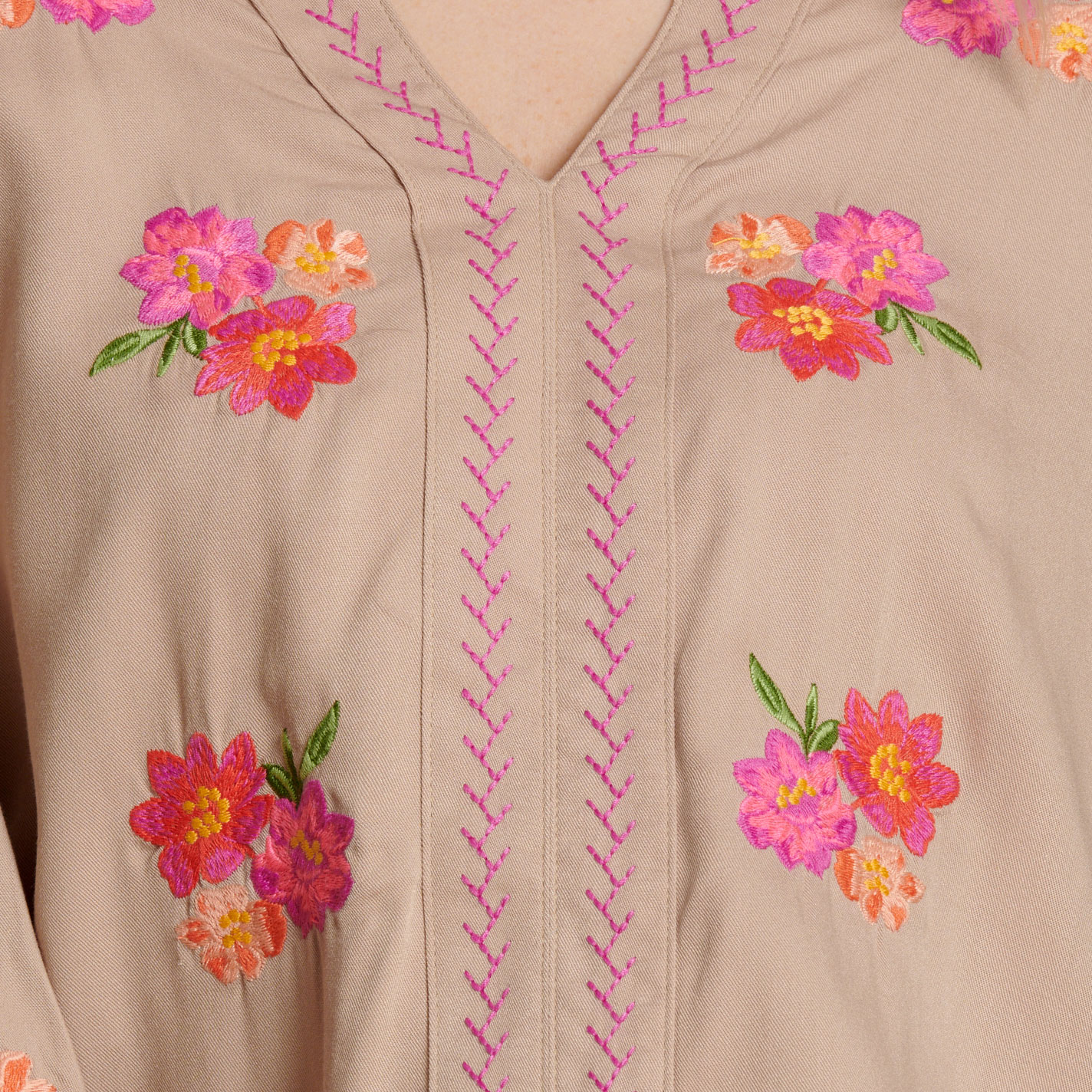 Rockin C Women's Tan With Floral Embroidery Top - Image 1