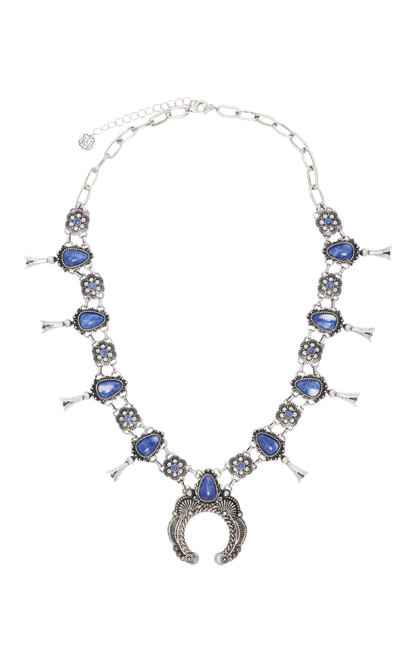 806 by Pink Panache Silver & Denim Blue Squash Blossom Necklace - Image 1