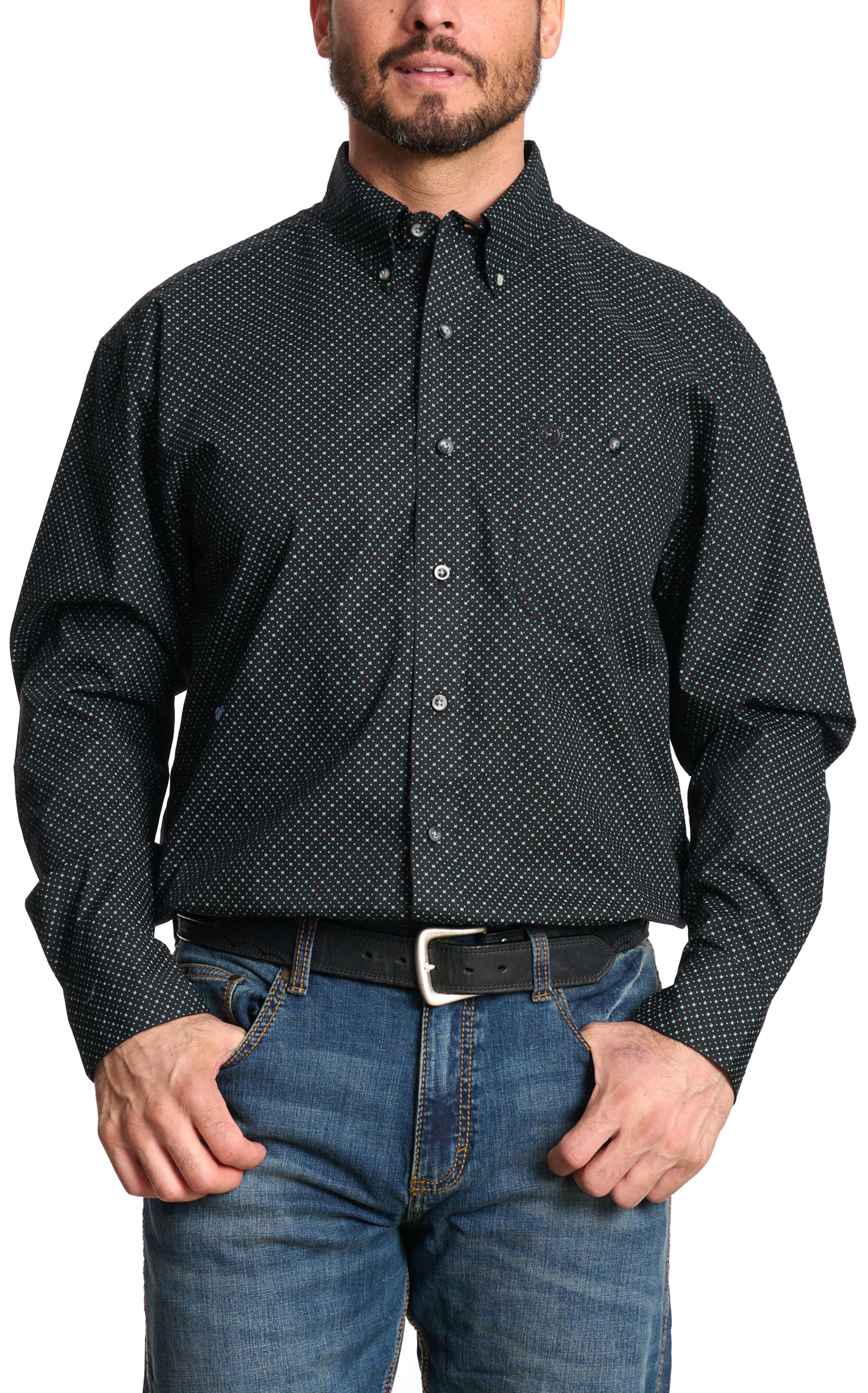 Wrangler Men's George Strait Collection Black Geo Western Shirt - Big & Tall Sizes - Image 1