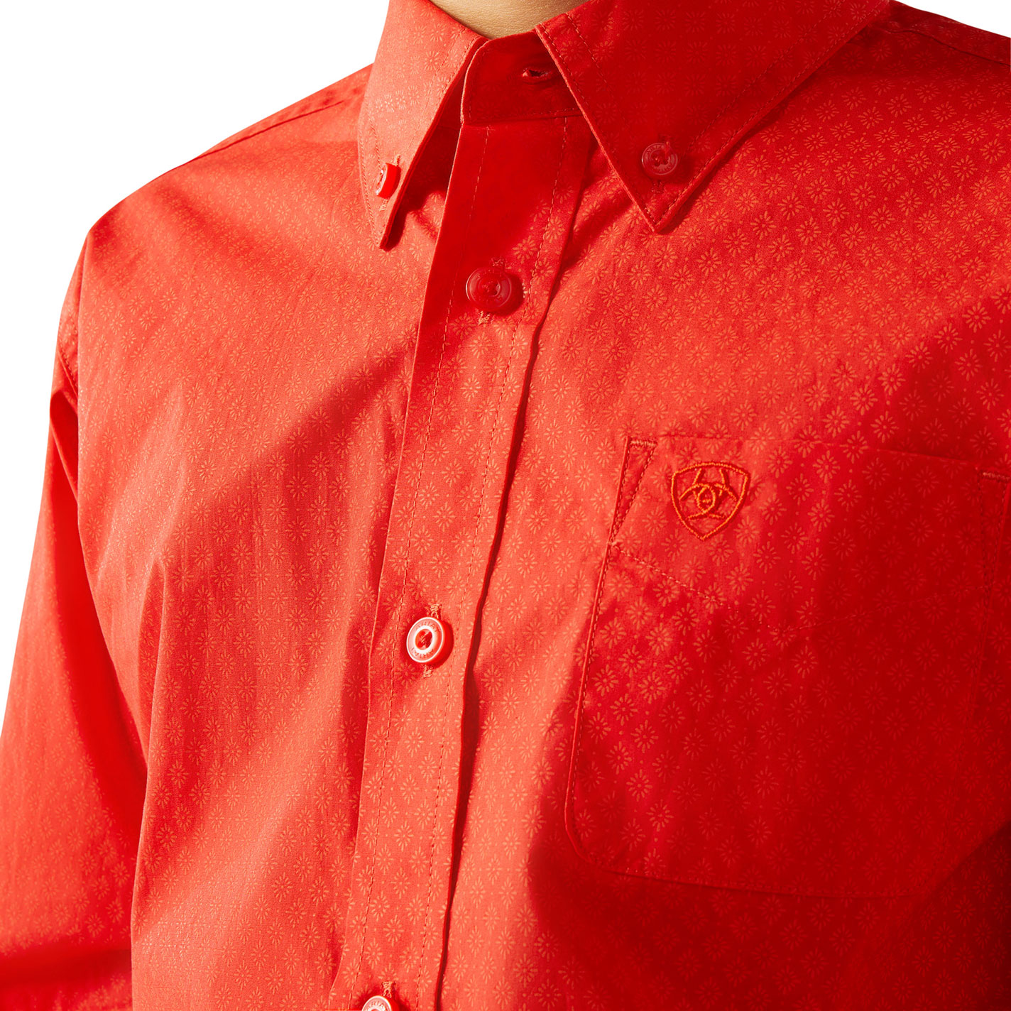Ariat Boy's Waylen Bright Red Geo Western Shirt - Image 1