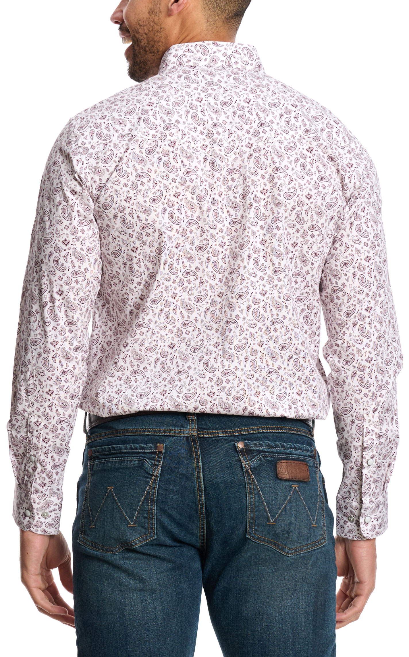Rafter C Men's ProFlex45 White & Wine Paisley Western Shirt - Image 1