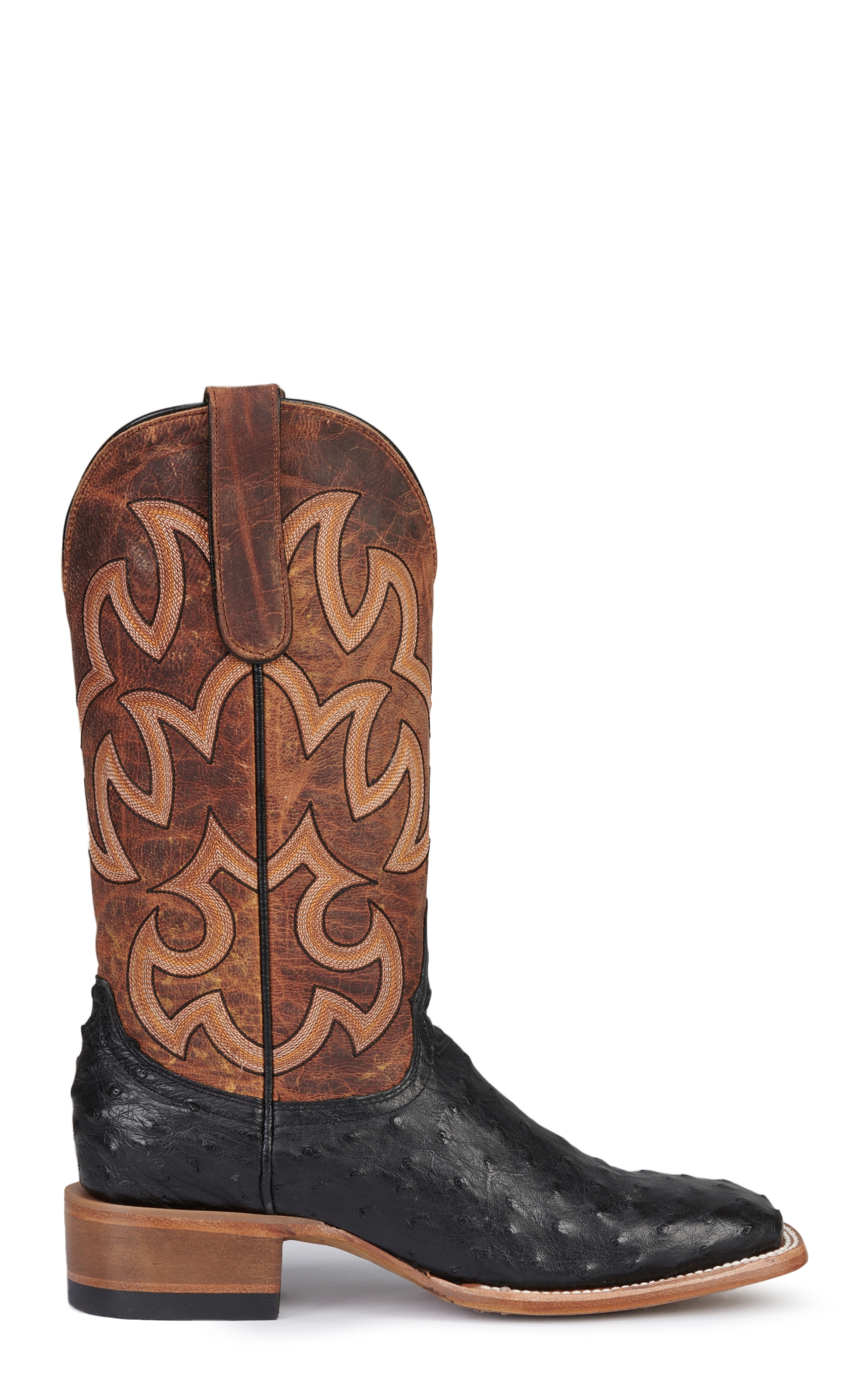 Cavender’s Women’s Brown Leather and Black Full Quill Ostrich Exotic Wide Square Toe Cowboy Boots - Image 1