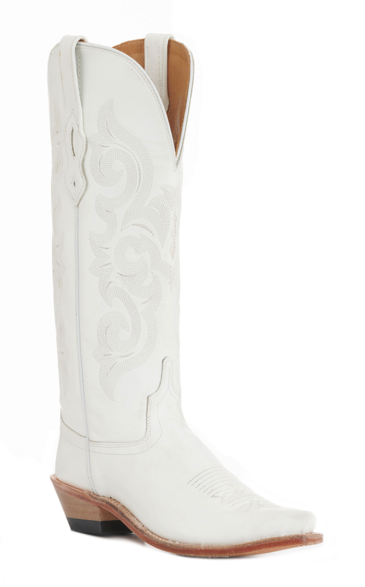 Old West Women's White Snip Toe Tall Cowboy Boots - Image 1