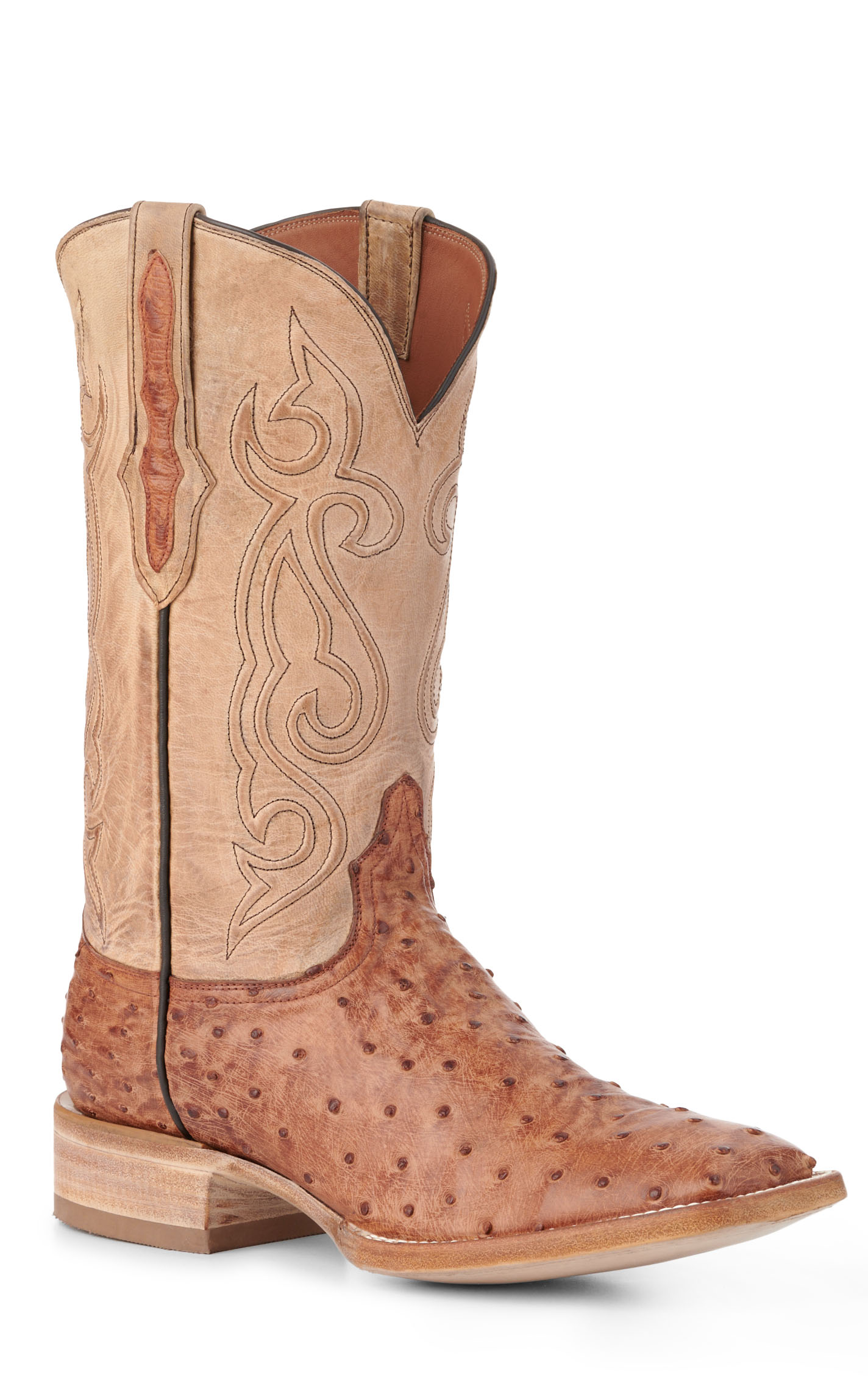 Black Jack Men's Pearl and Cognac Bruciato Full Quill Wide Square Toe Exotic Boots - Image 1