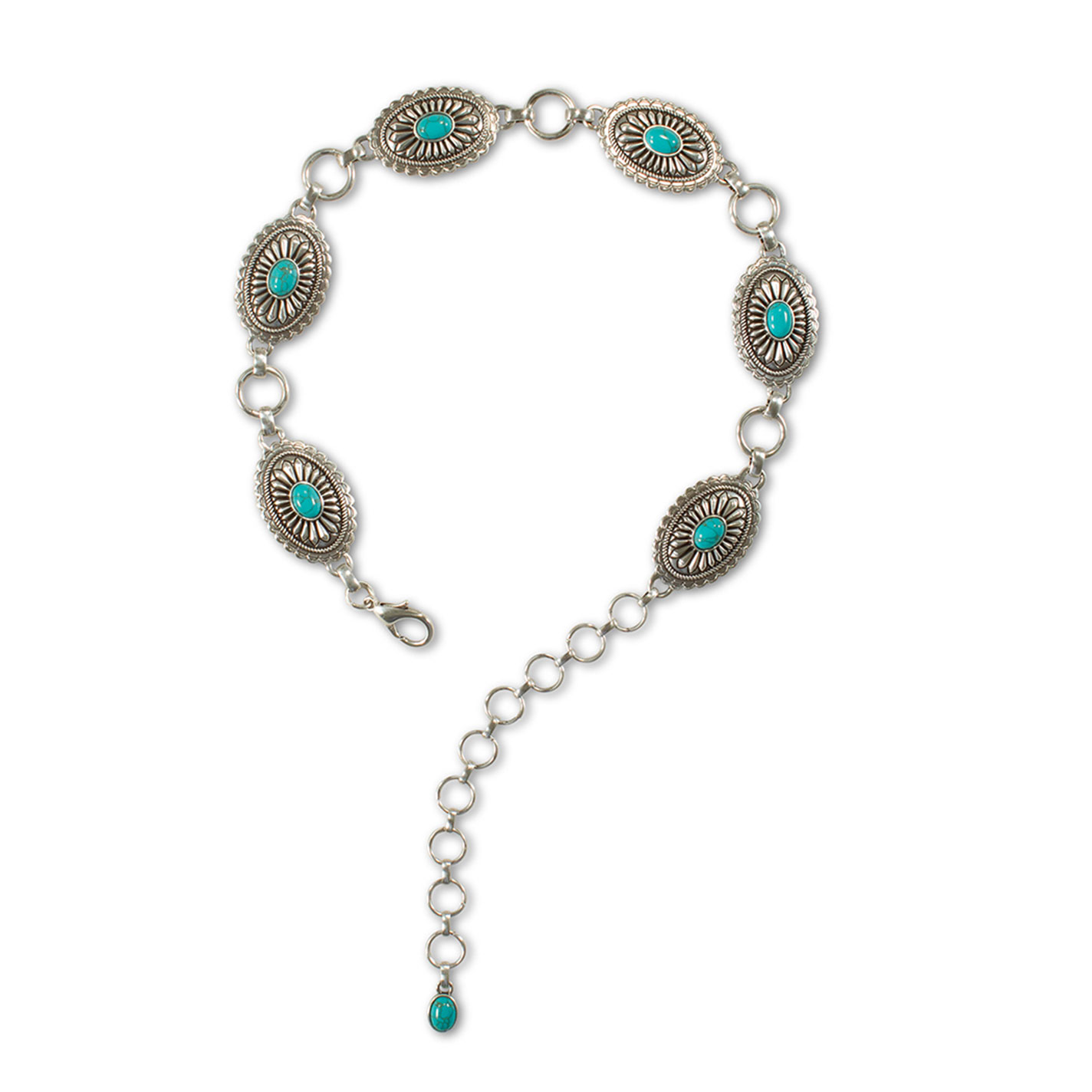 Ariat Girl's Silver & Turquoise Stone Oval Concho Belt - Image 1