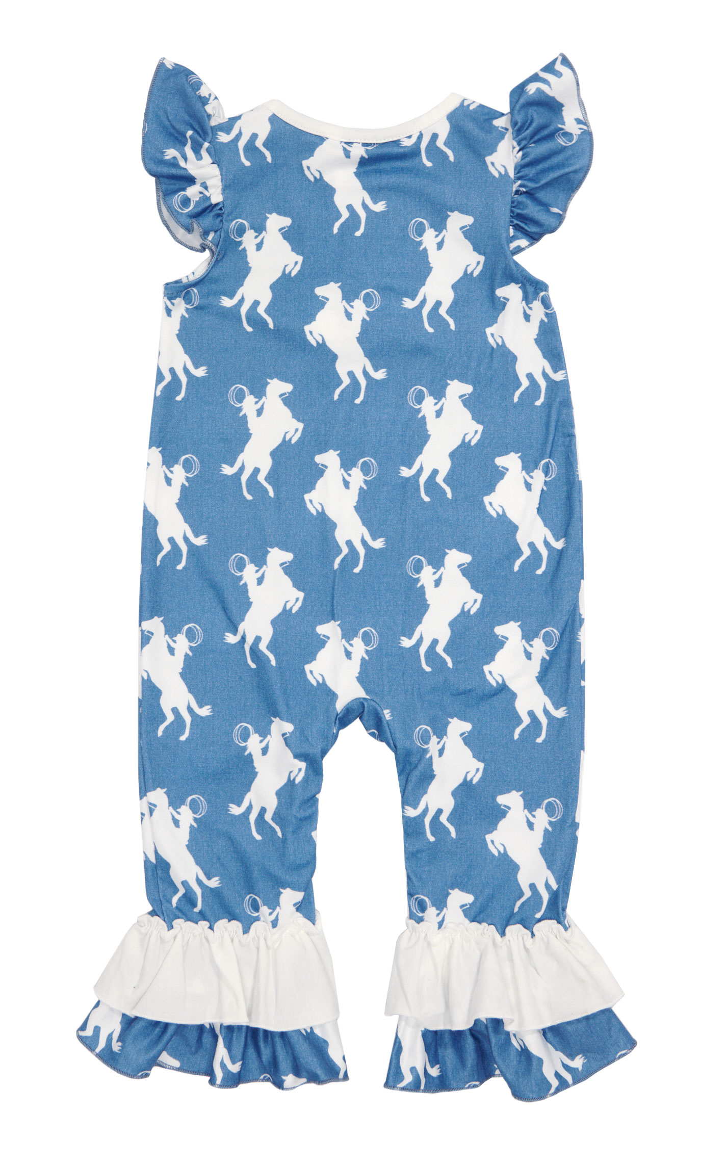 Shea Baby Toddler Girl's Blue & White Bronc Rider Romper - Image 1