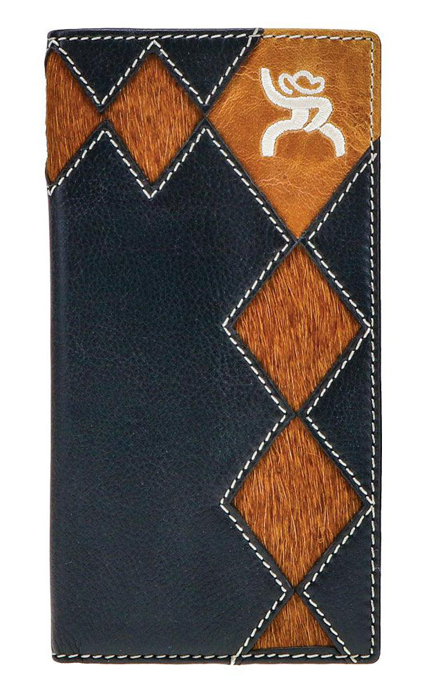 Hooey Men's Black & Tan with Diamond Patchwork Cowhide Rodeo Wallet - Image 1