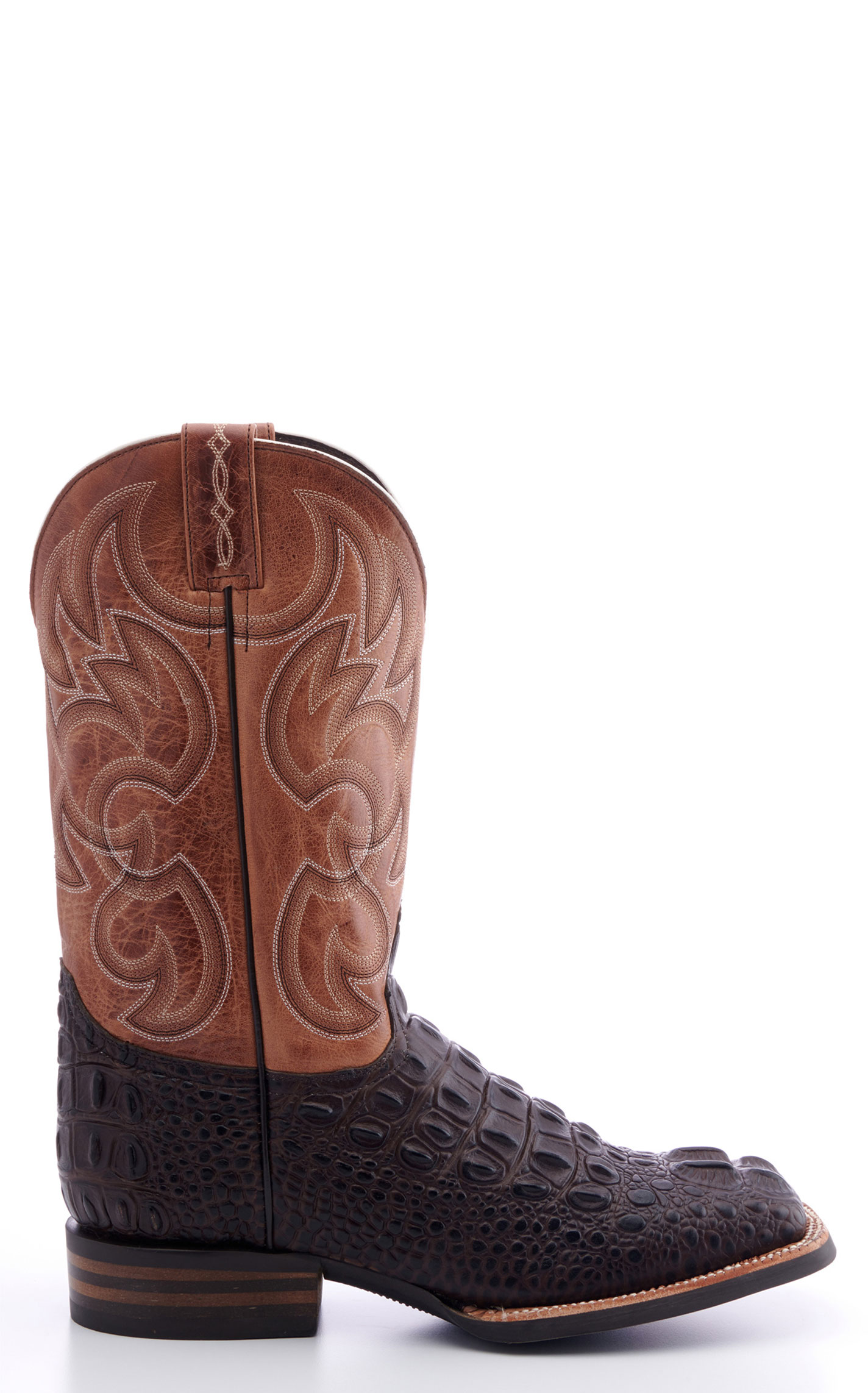 Cavender's Men's Intrepid Chocolate Hornback Alligator Print Wide Square Toe Cowboy Boot - Image 1