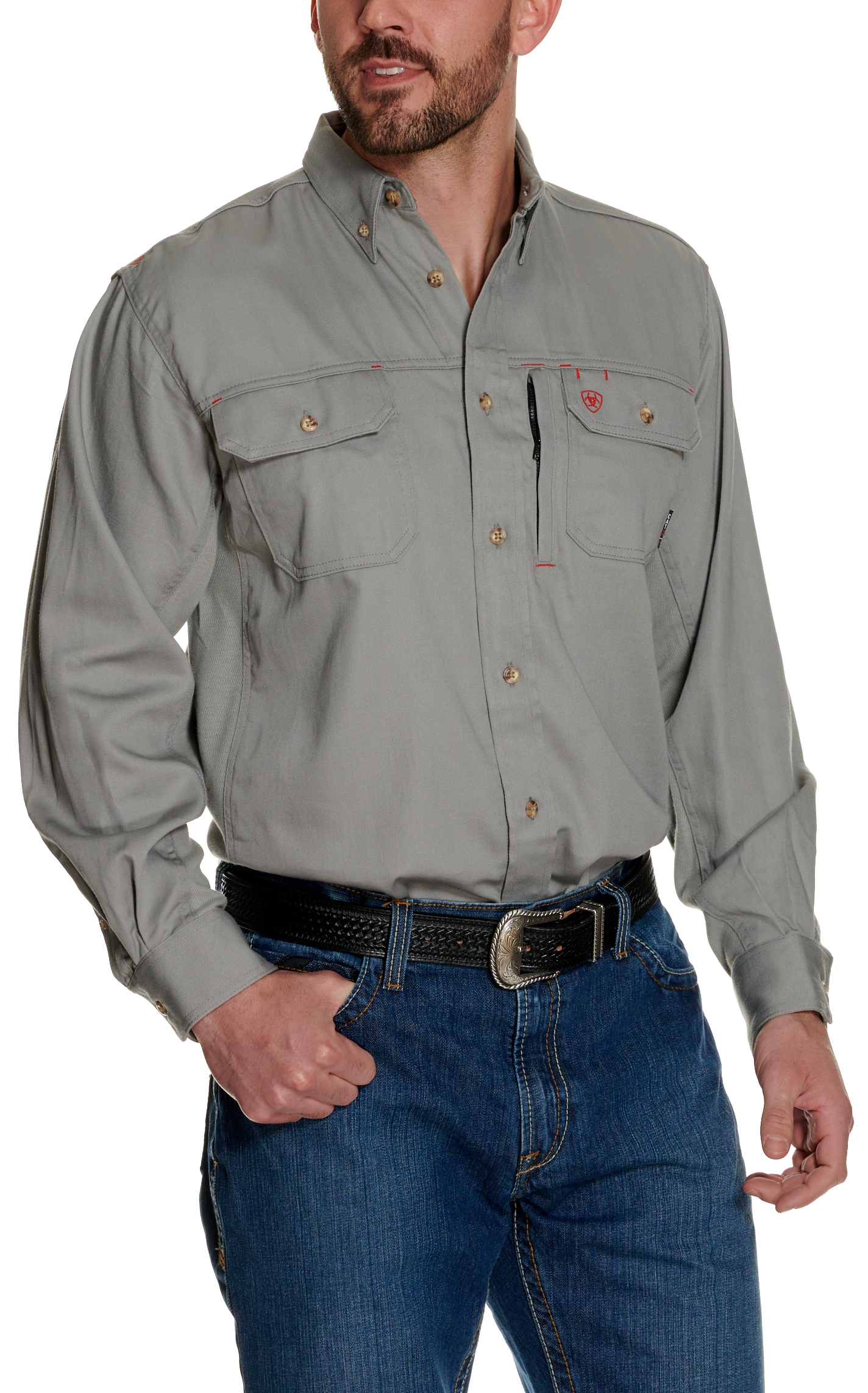 Ariat Men's Silver Fox Solid Vent Long Sleeve FR Work Shirt - Image 1