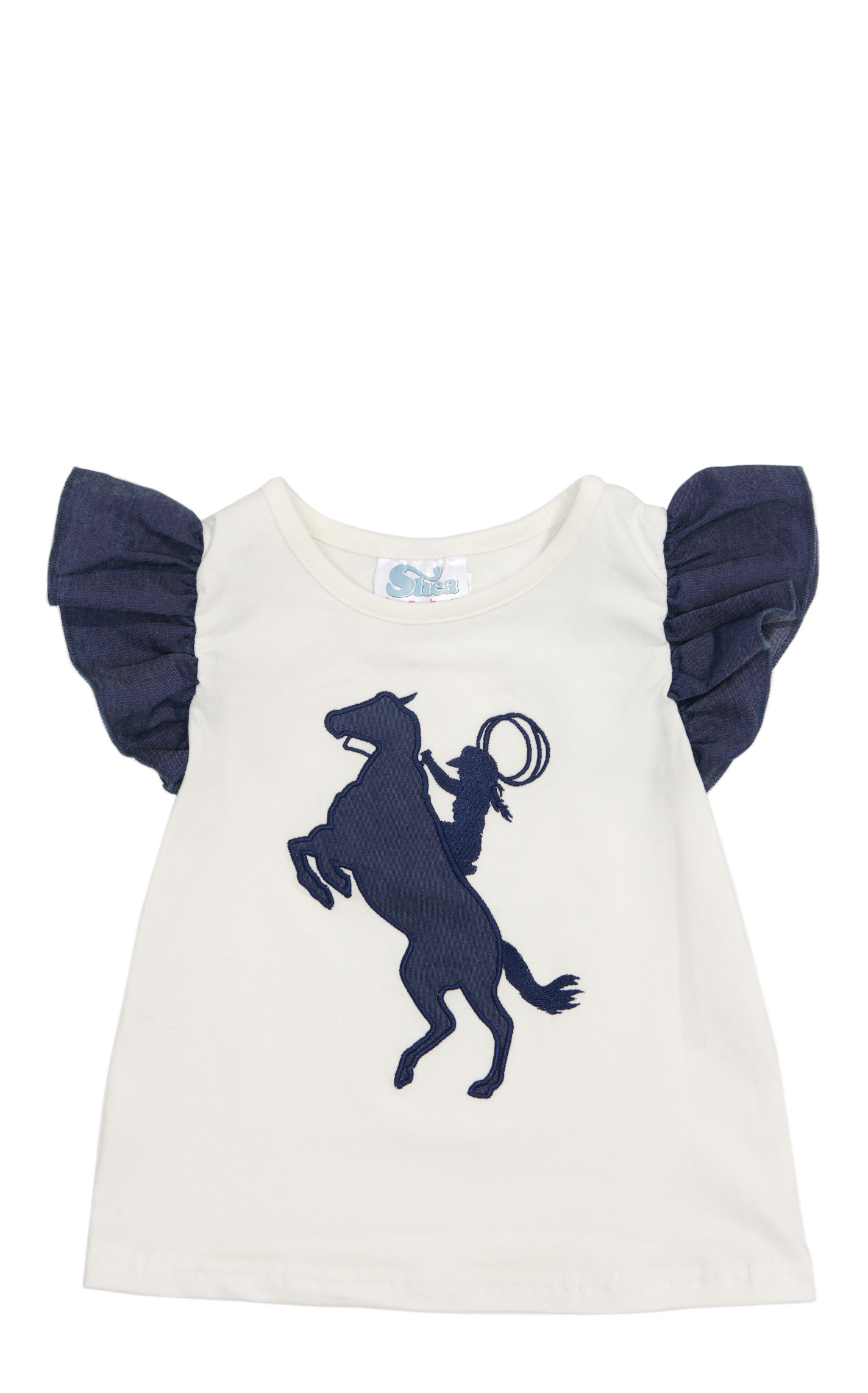 Shea Baby Toddler Girl's White & Denim Bronc Rider Top - Image 1