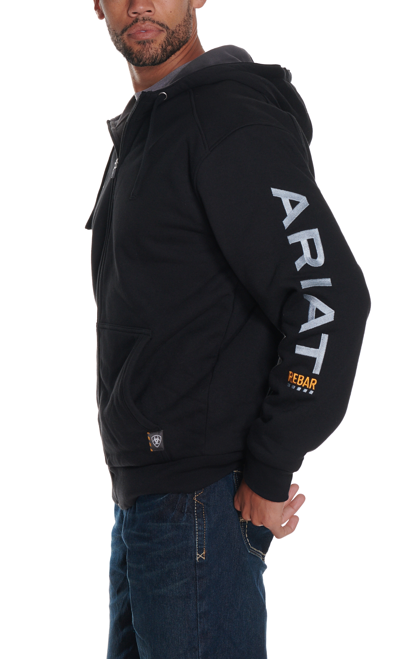 Ariat Rebar Men's Black 10 OZ All Weather Full Zip Graphic Hooded Jacket - Image 1