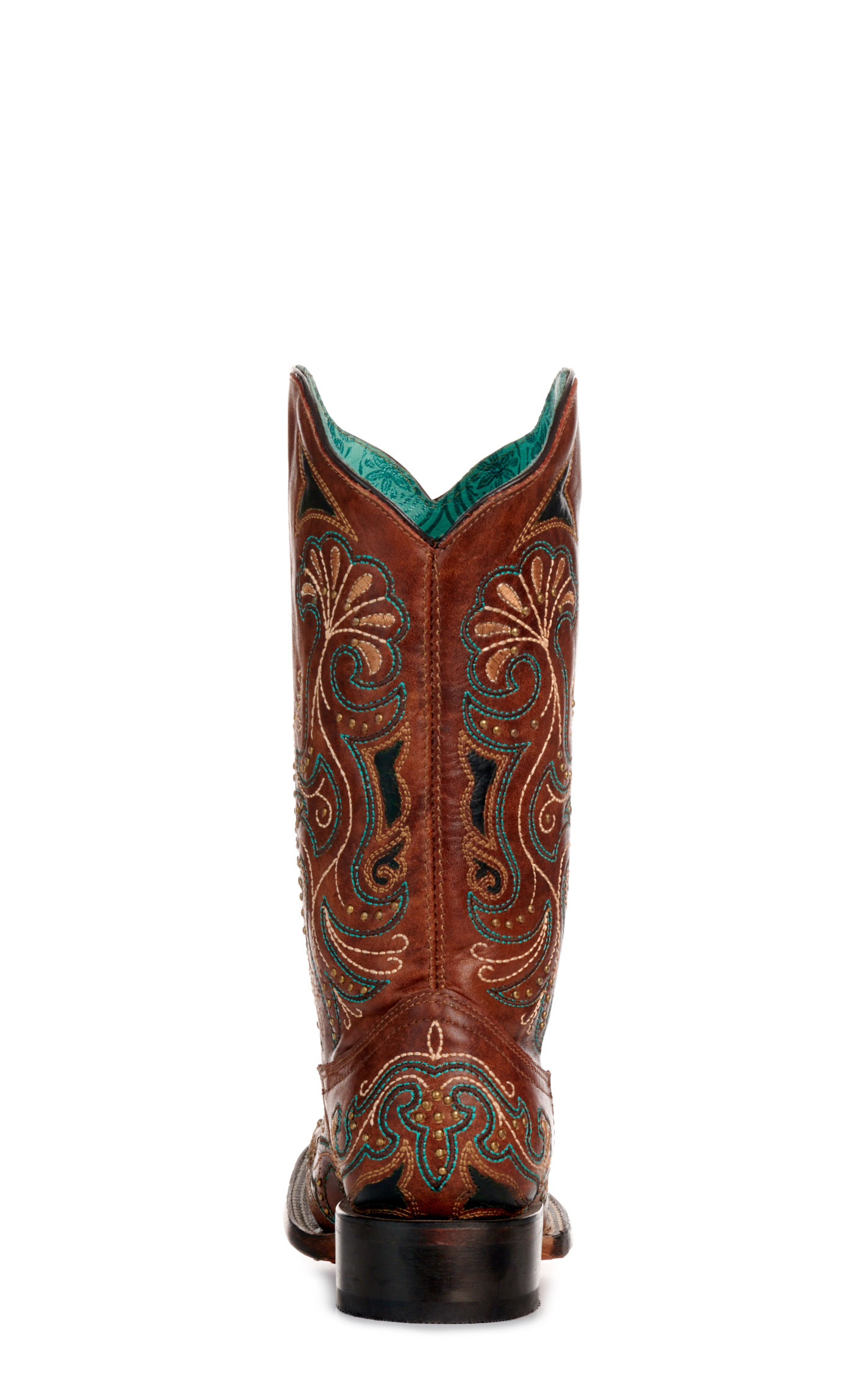 Corral Women's Dark Tan with Embroidery and Studs Square Toe Cowboy Boots - Image 1