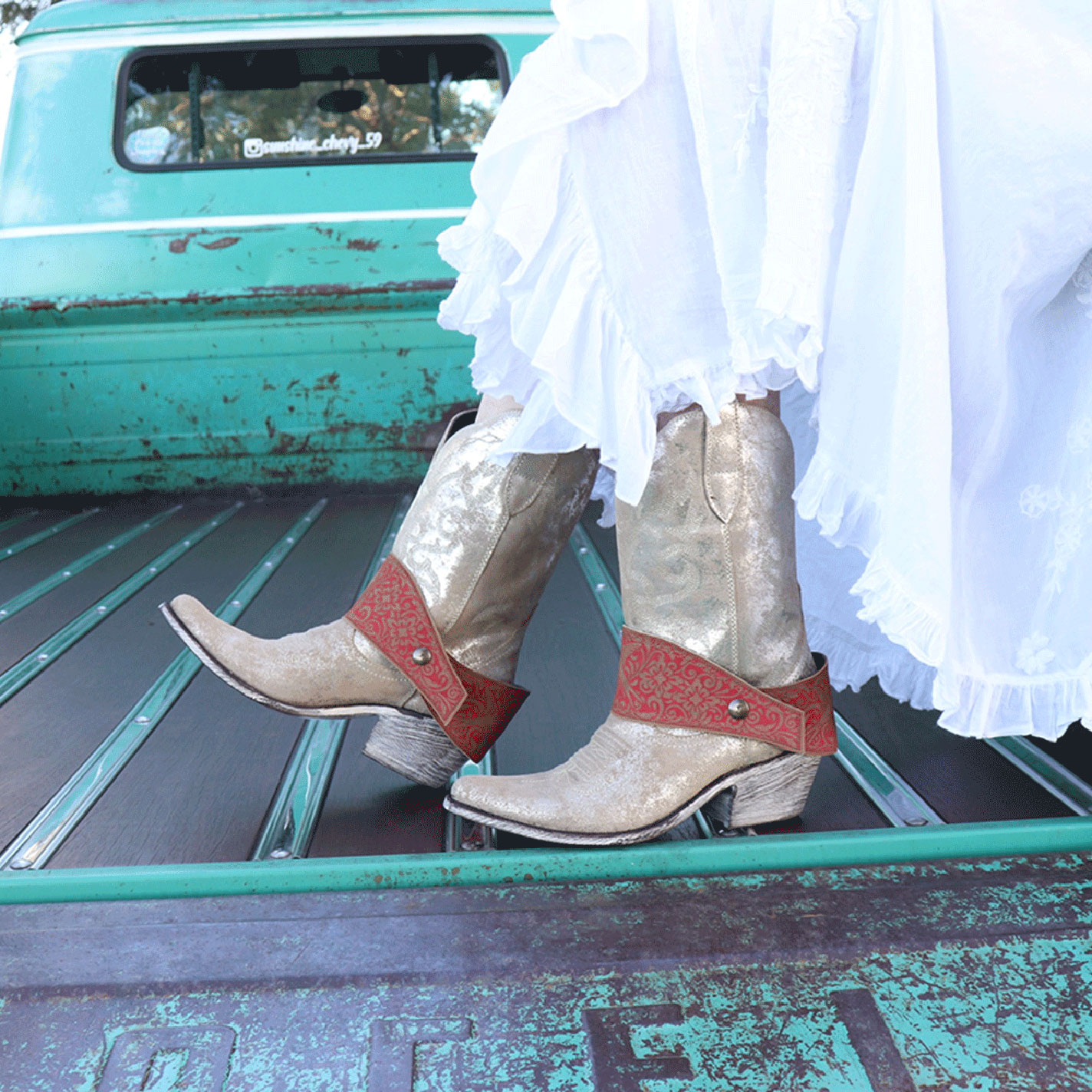 Agave Blue Tan & Red Blessed Embroidered Boot Lassos - Image 1