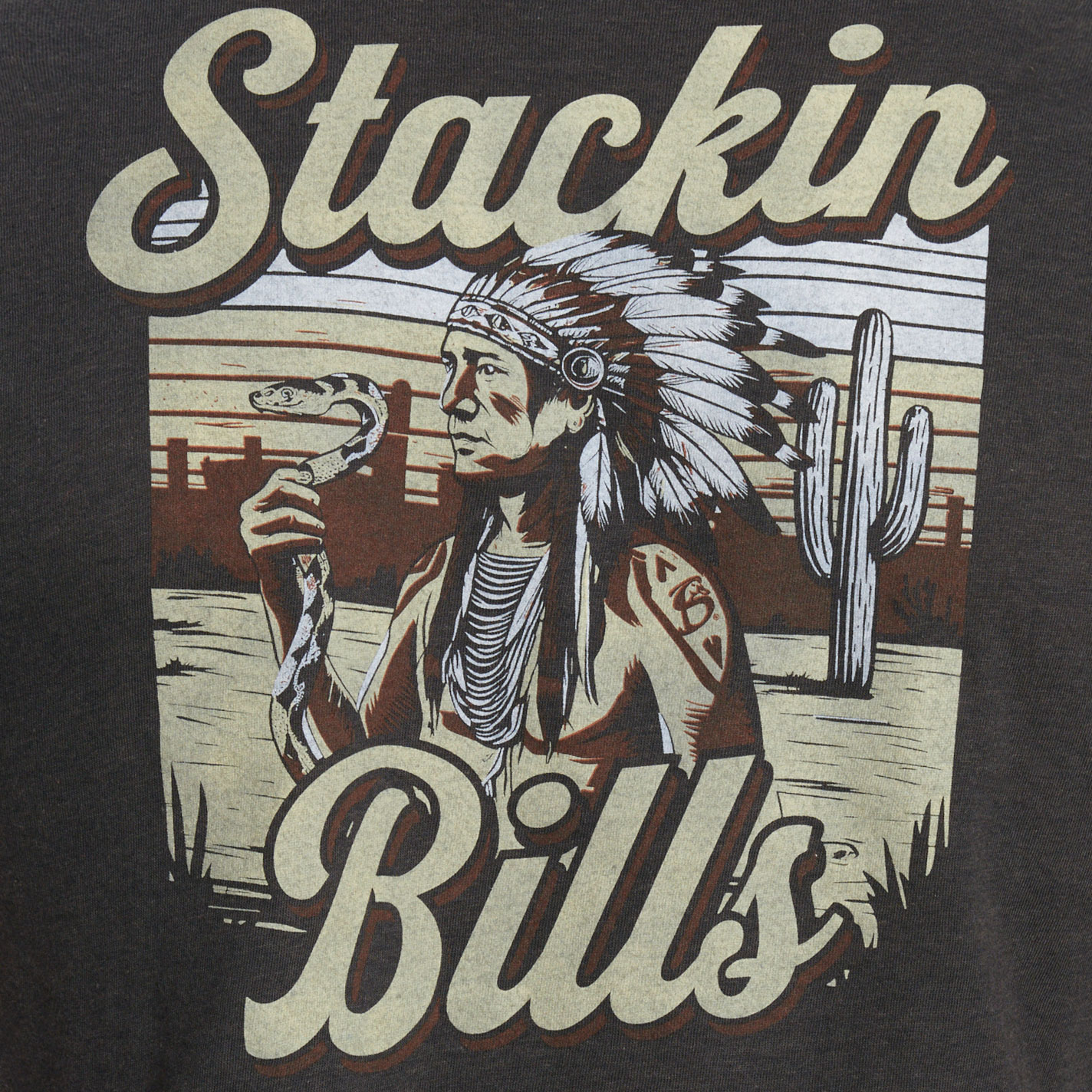 Stackin Bills Men's Gray Indian Logo T-Shirt - Image 2