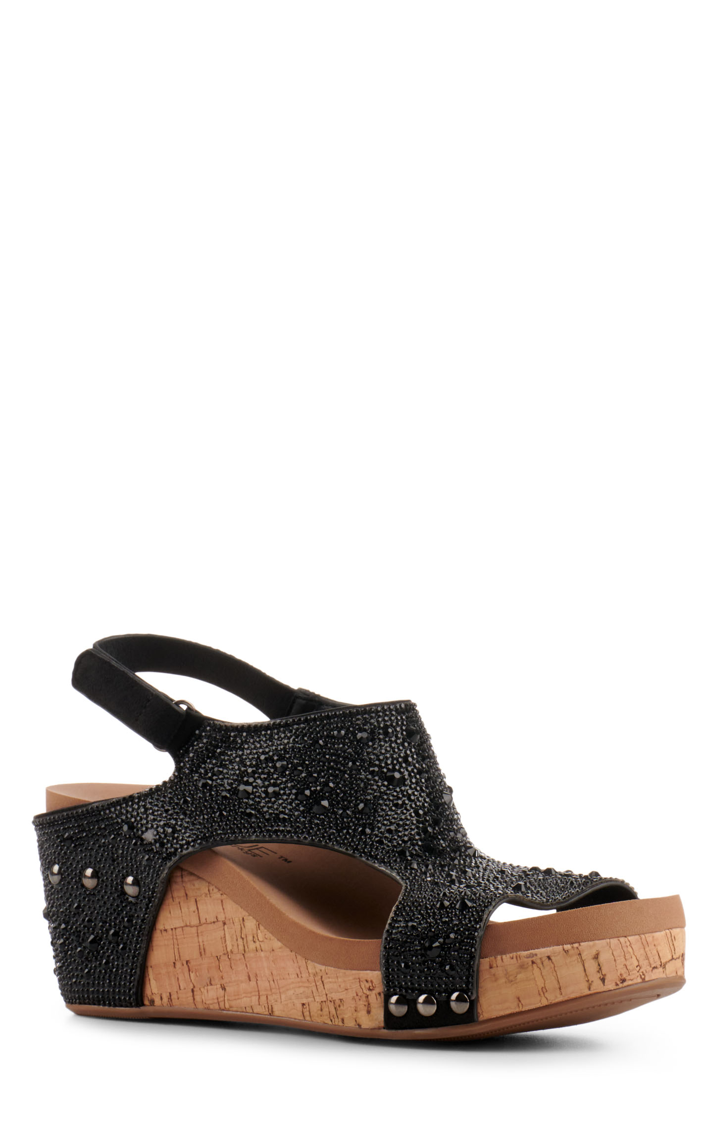 Corkys Women's Ashley Black Bling Peep Toe Wedge Sandal - Image 1