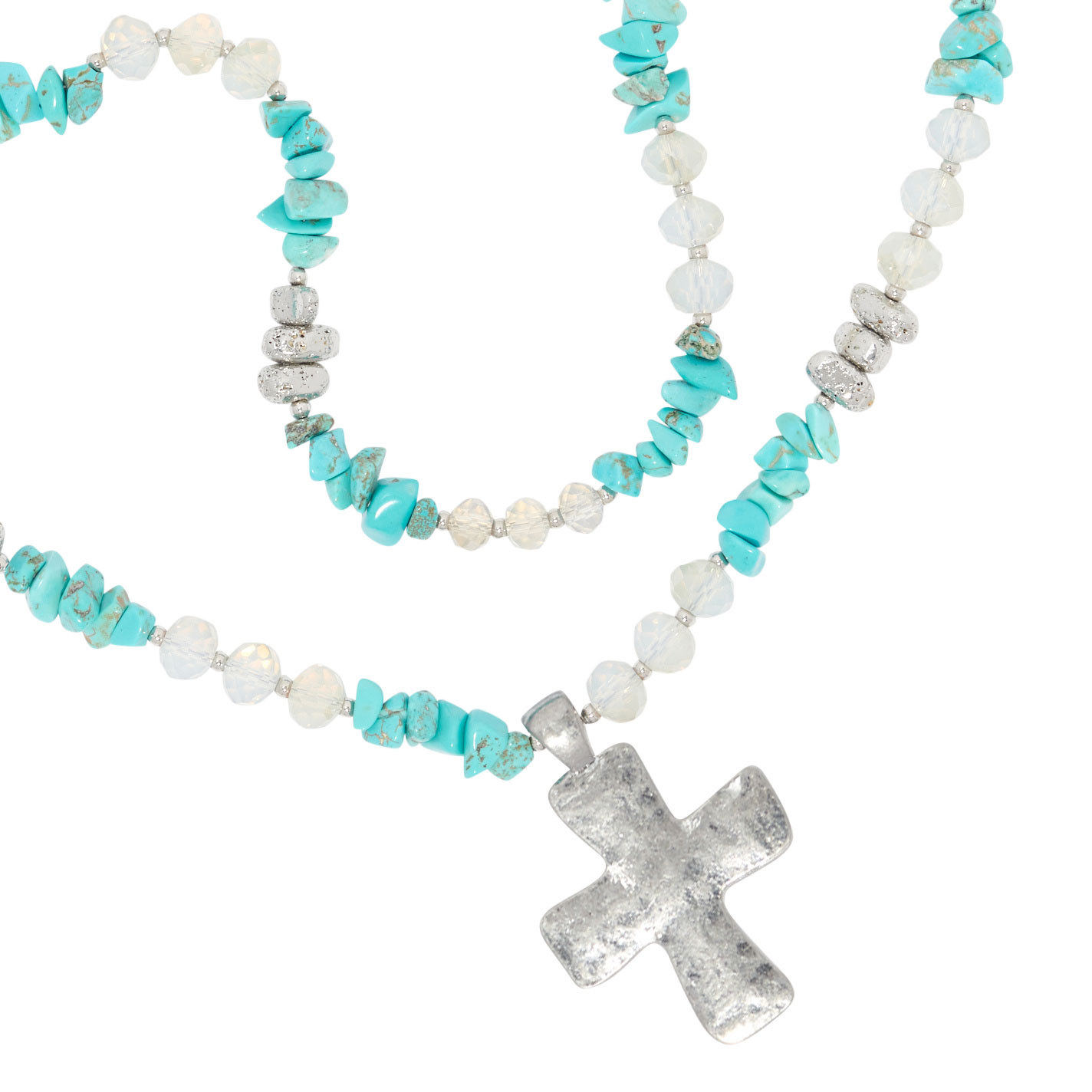806 by Pink Panache 2 Strand Turquoise & Silver Cross Necklace - Image 2