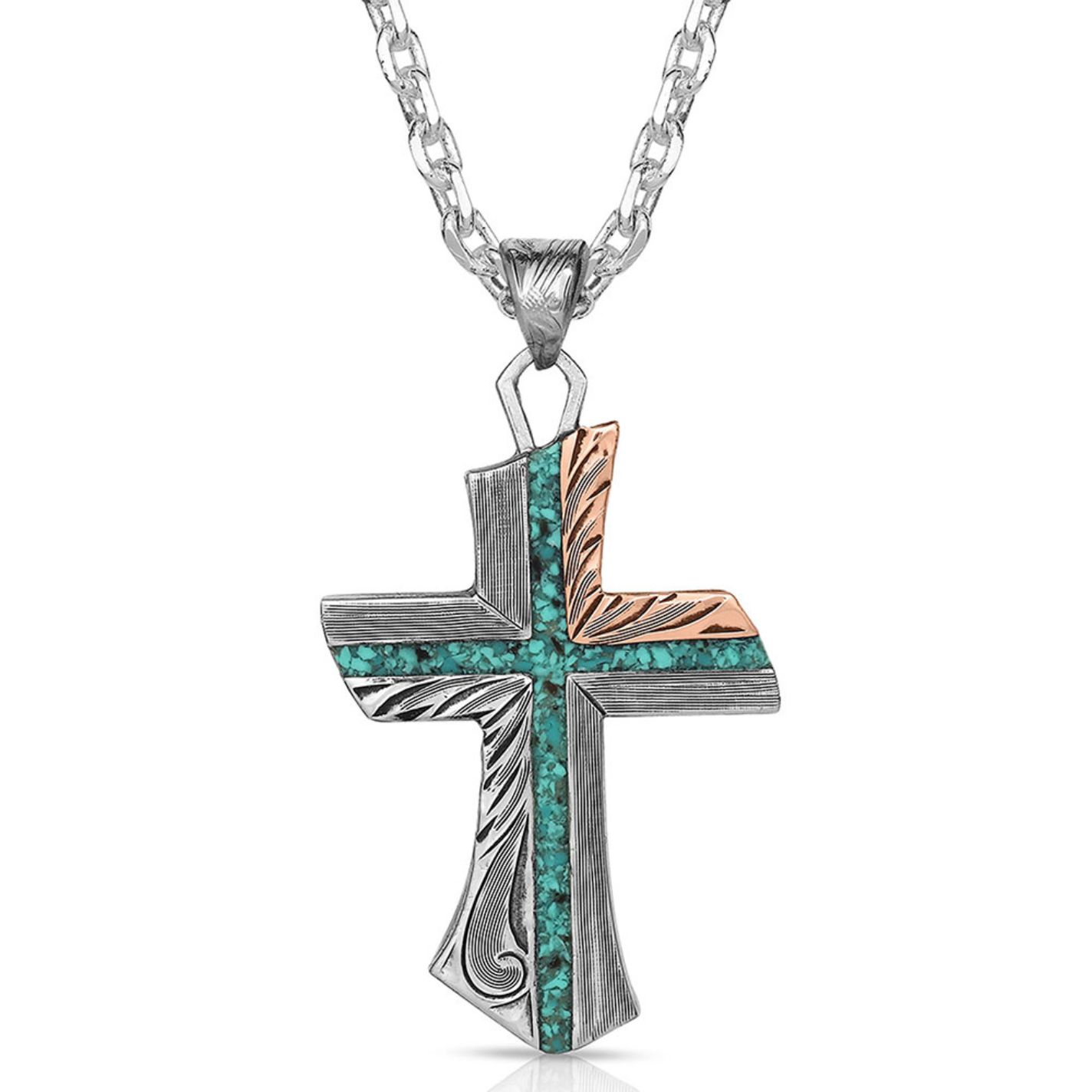 Montana Silversmiths Men's Inner Light Turquoise Cross Pendant Necklace - Image 1