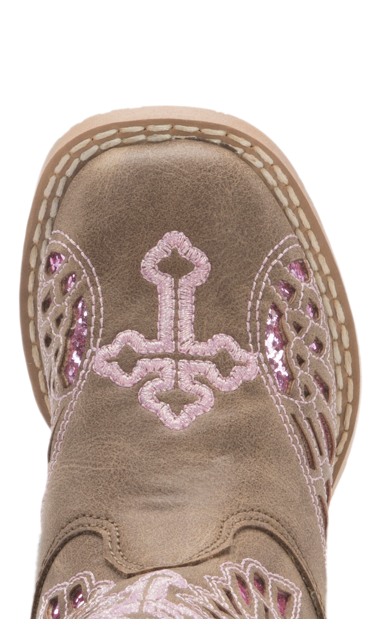 Blazin Roxx Toddler Gracie Brown with Pink Wing Cross Zip Square Toe Cowboy Boots - Image 1