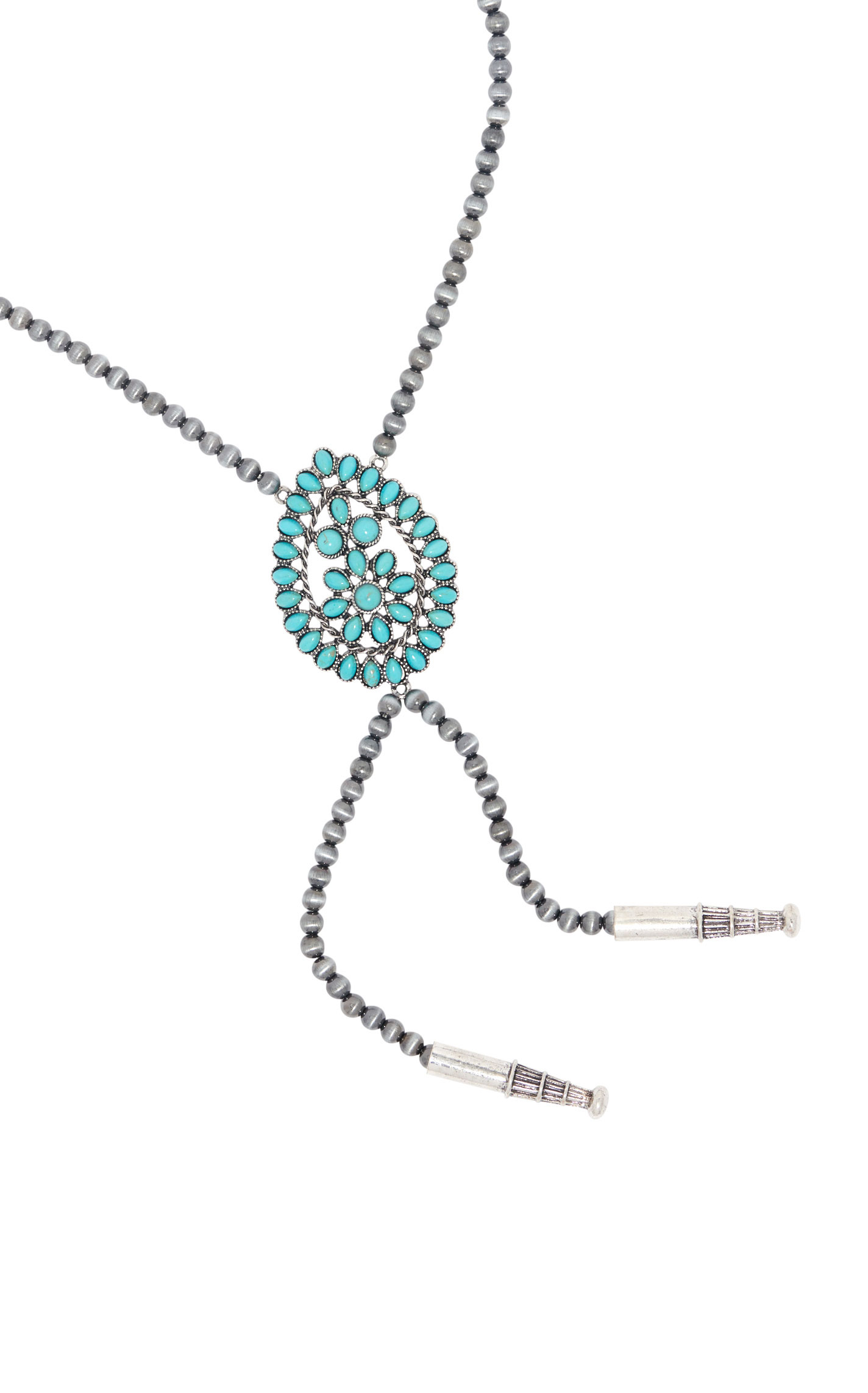 806 by Pink Panache Silver & Turquoise Beaded Bolo Necklace - Image 2