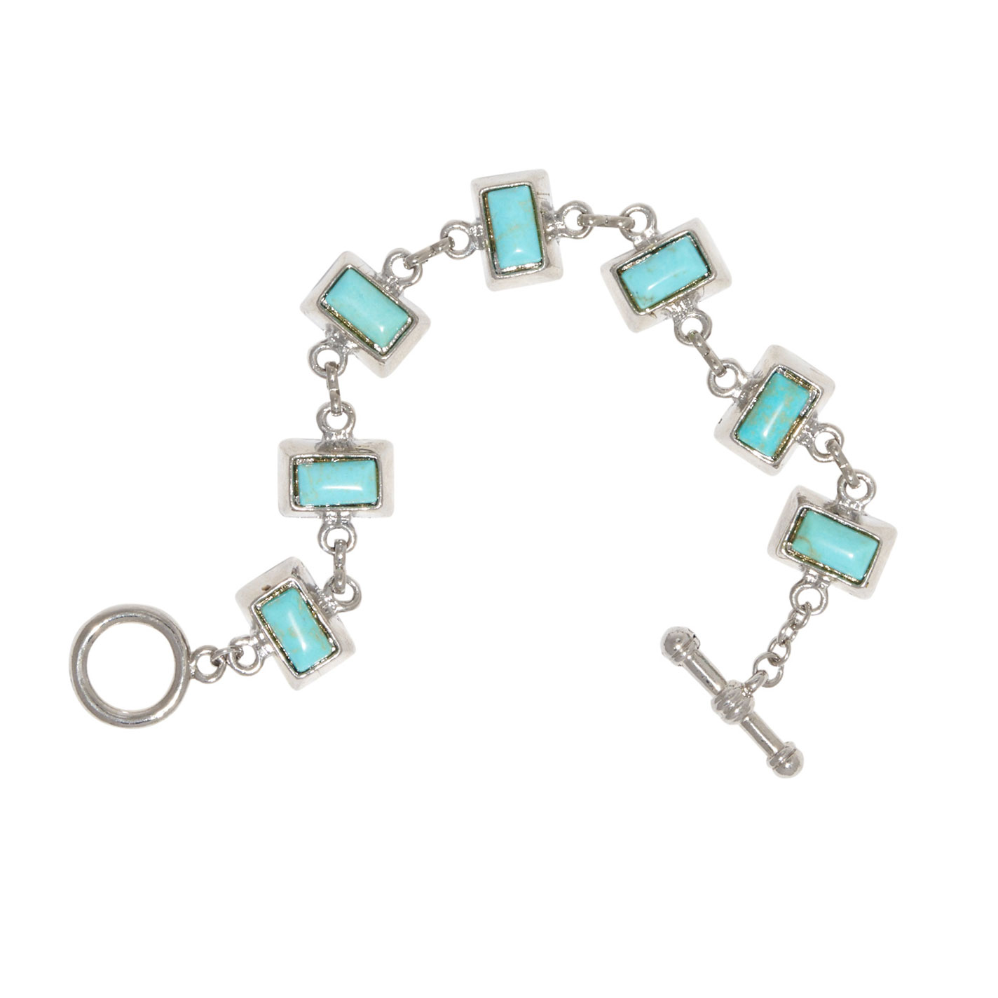 Rockin' C Silver & Turquoise Rectangle Stone Chain Bracelet - Image 1