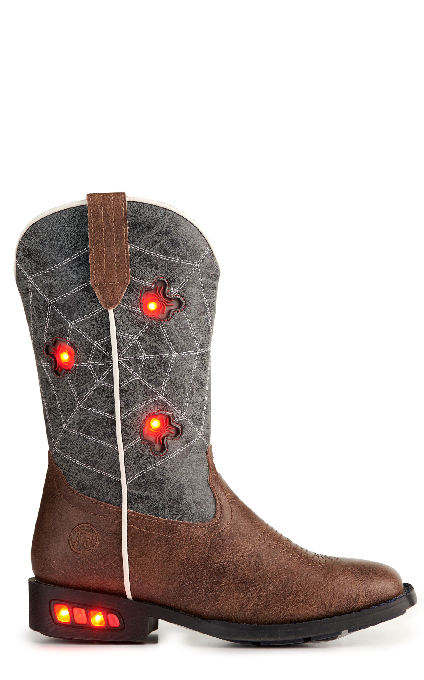 Roper Toddler’s Spidie Blue and Brown Light Up Square Toe Cowboy Boots - Image 1