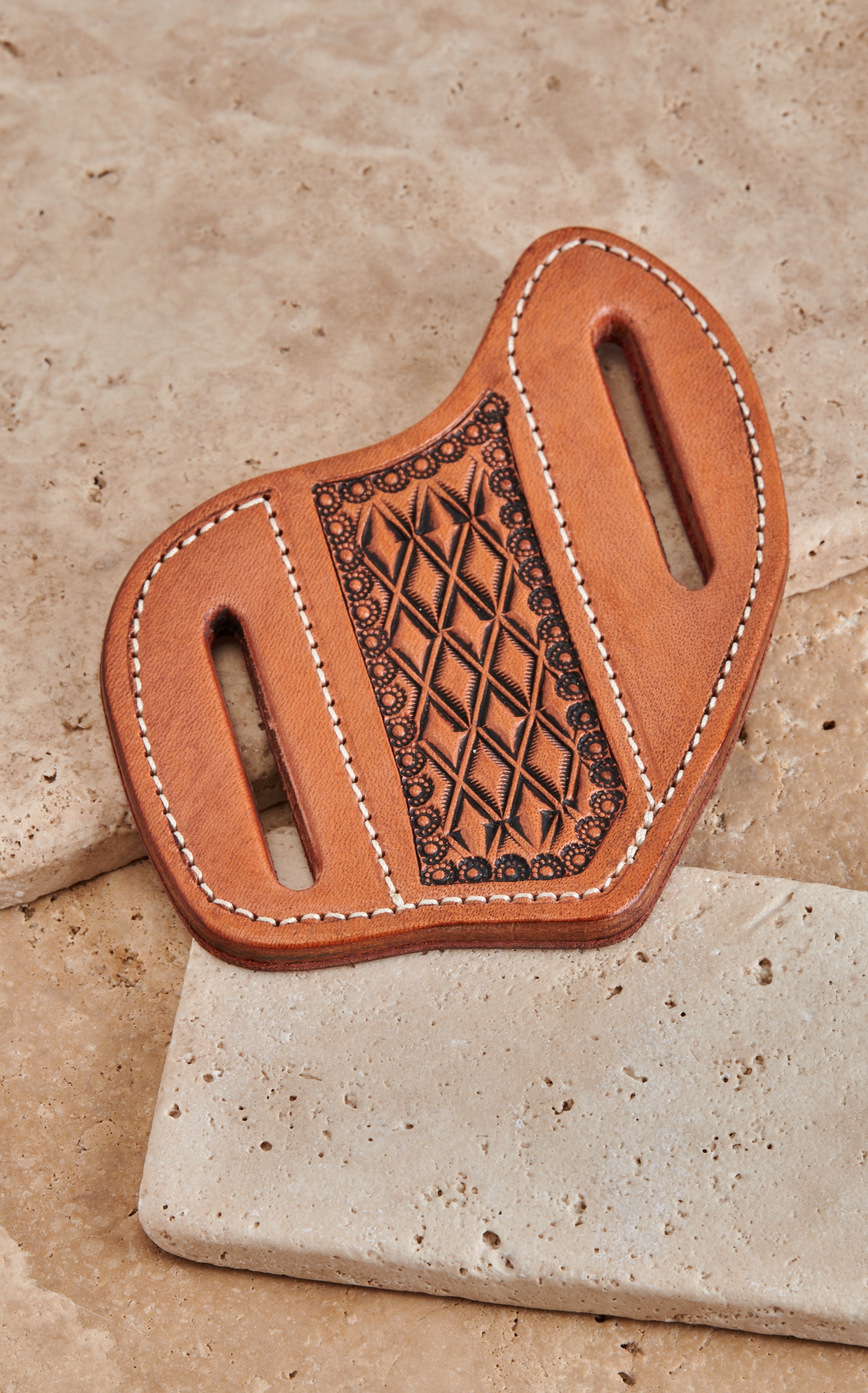 Randall Leather Designs Tan Leather Basket Weave Pancake Knife Sheath - Image 1
