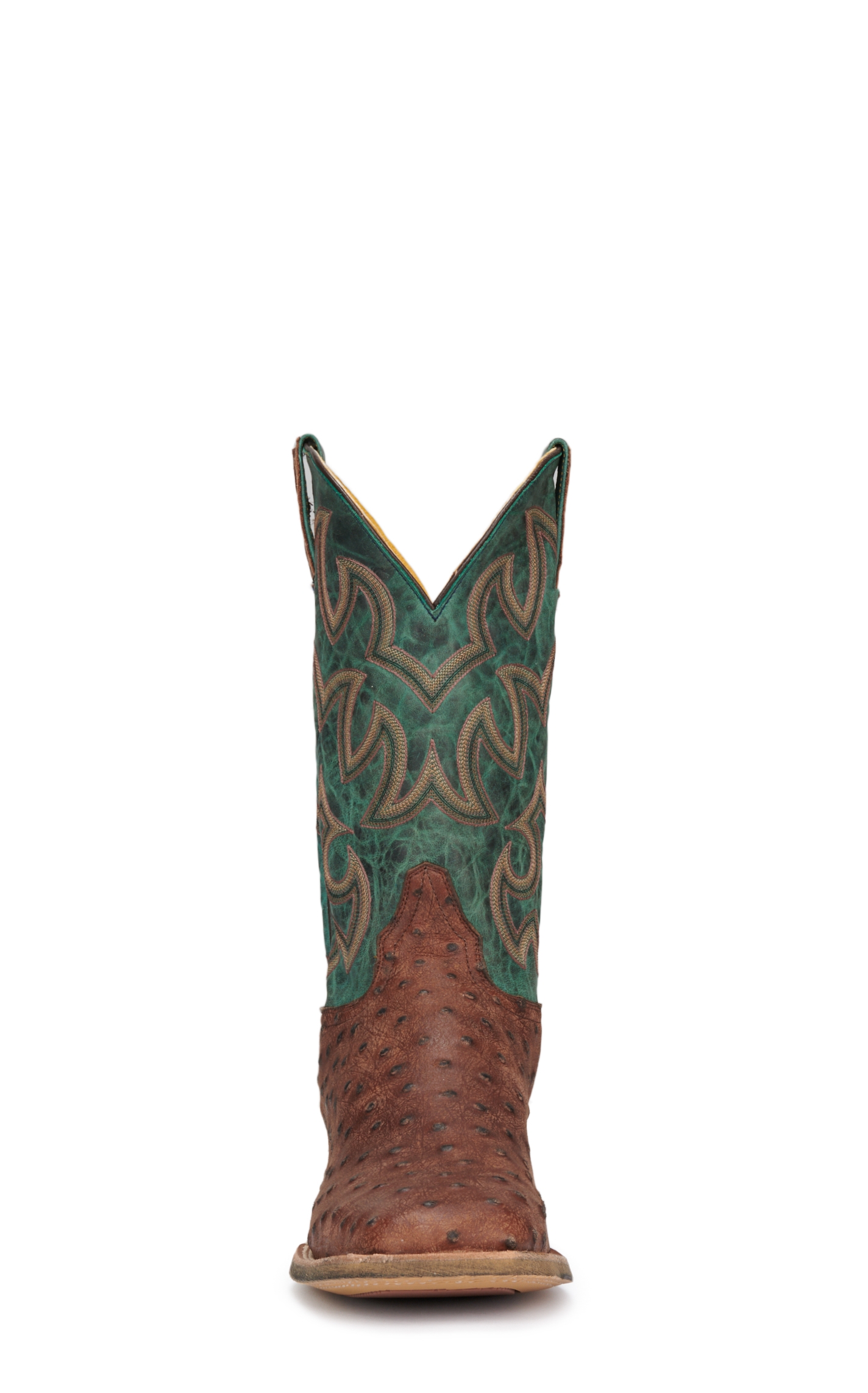 Cavender's Men's Rustic Chocolate & Turquoise Ostrich Print Wide Square Toe Cowboy Boots - Image 1