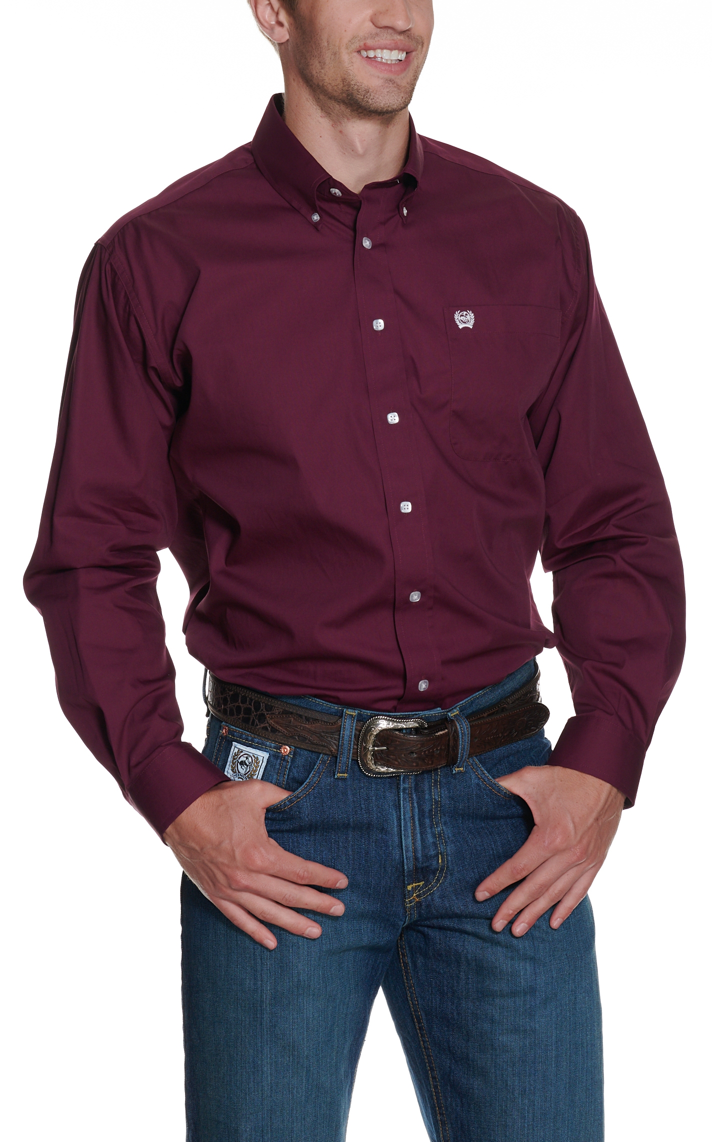 Cinch Men's Solid Burgundy Long Sleeve Western Shirt - Image 1