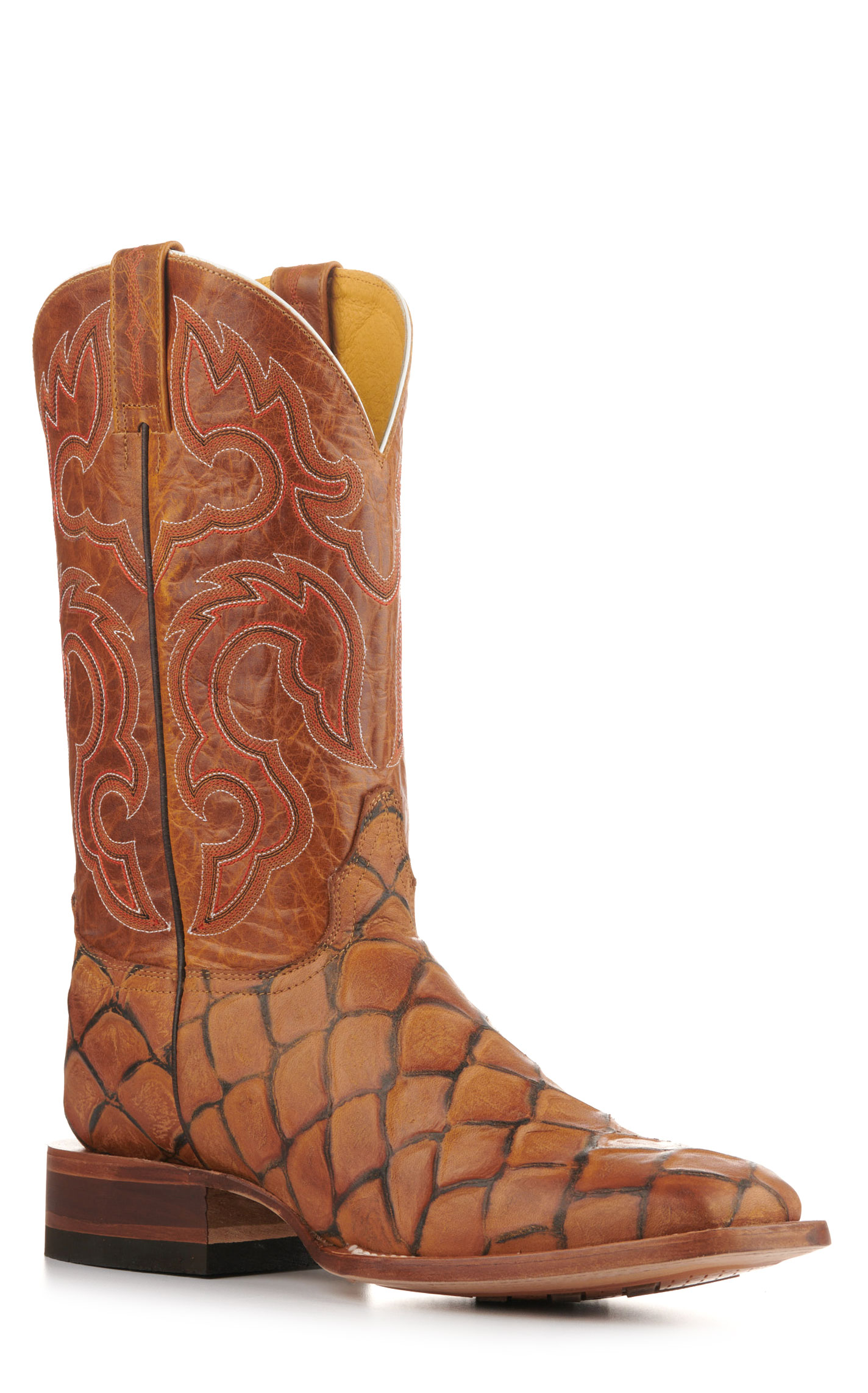 Cavender's Men's Endurance Rustic Tan Pirarucu Print Square Toe Cowboy Boots - Image 1