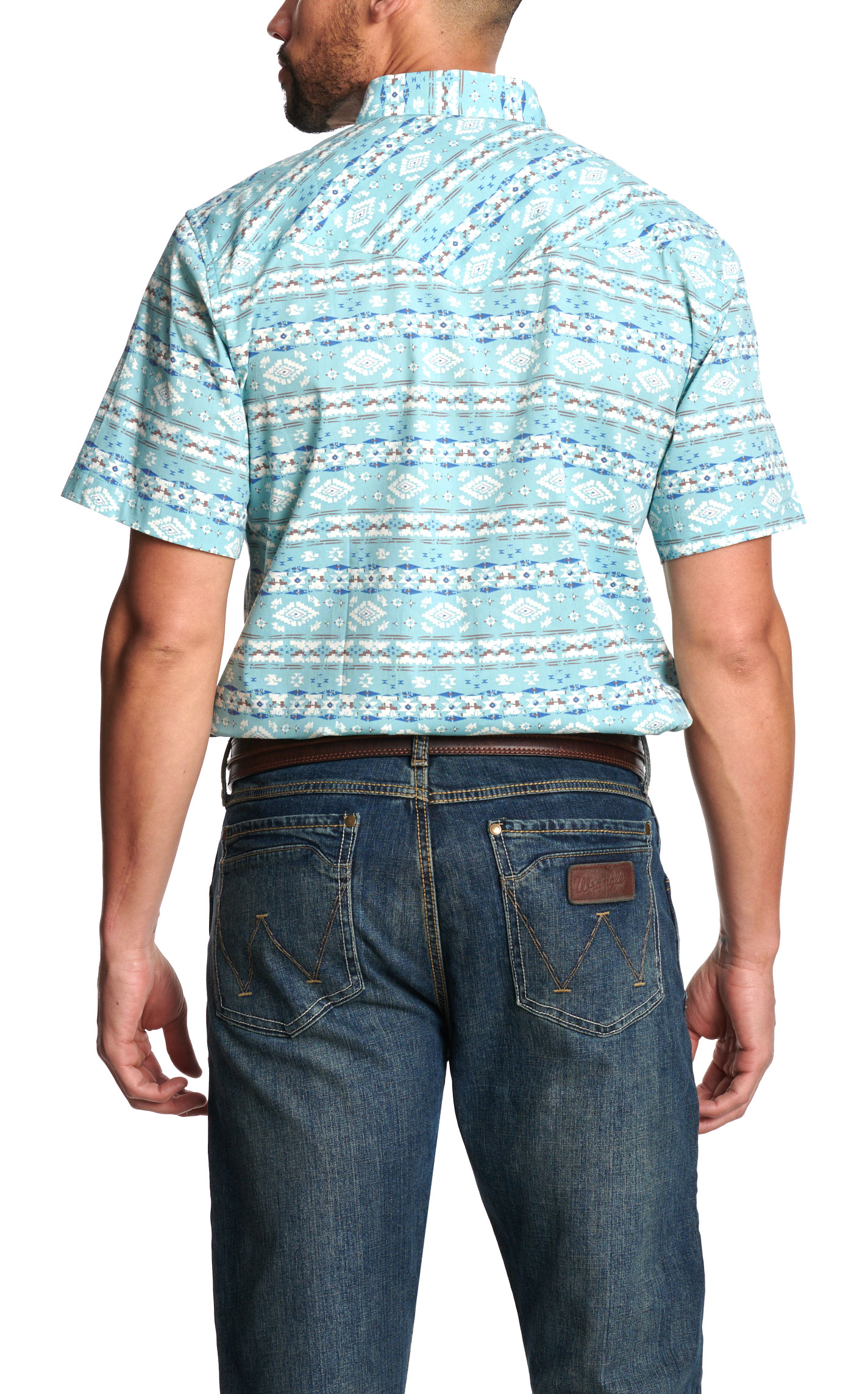 Rafter C Men's Sky Blue Aztec Stretch Western Shirt - Big & Tall Sizes - Image 1