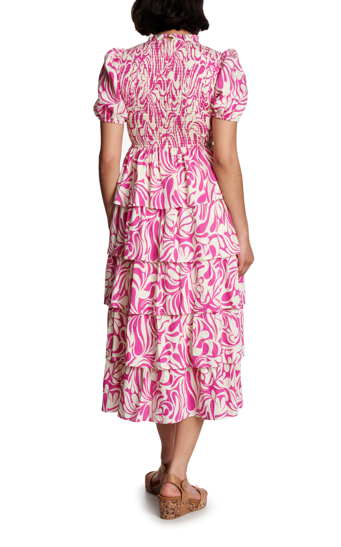 TCEC Women's Pink Paisley Tiered Ruffle Dress - Image 1