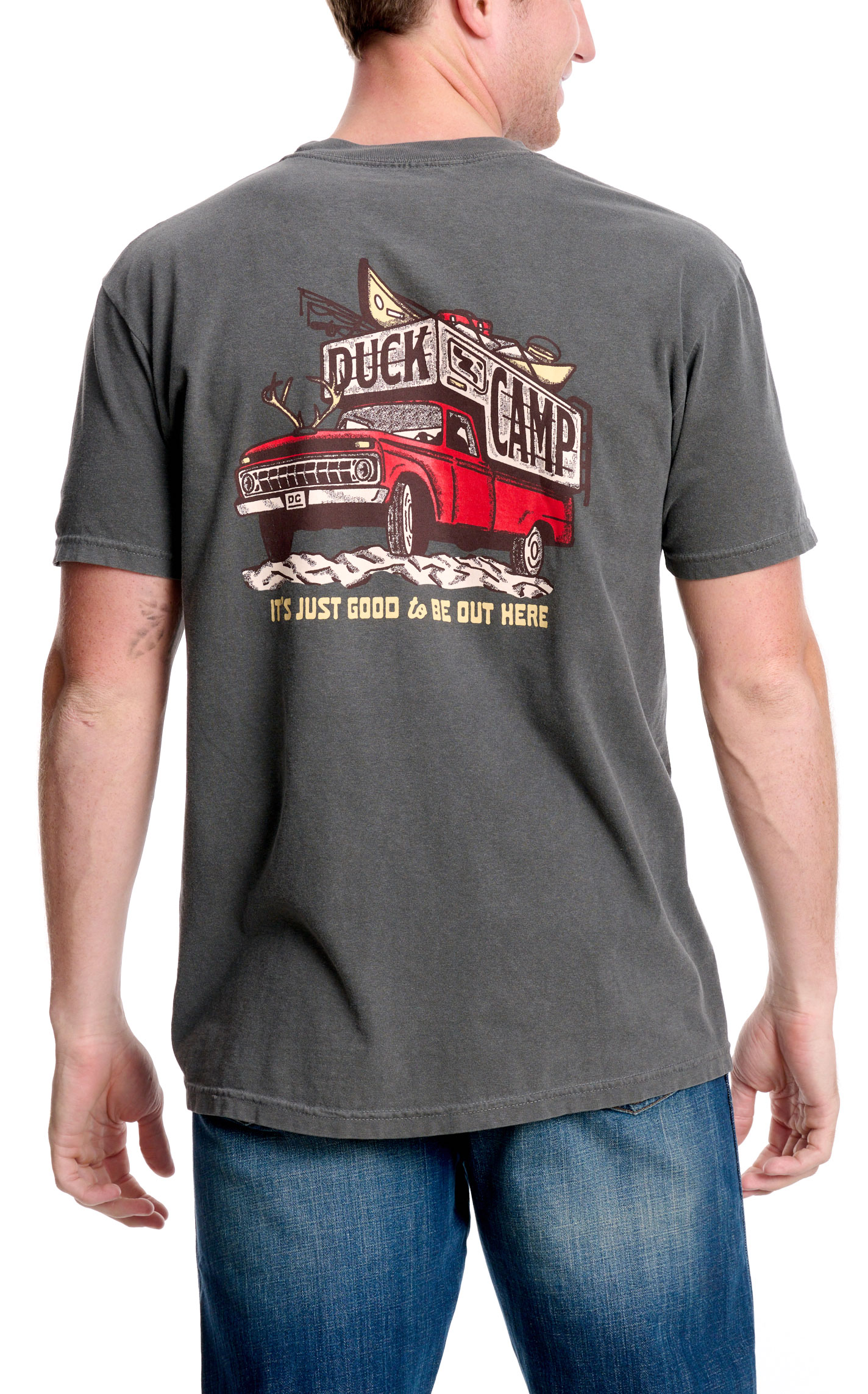 Duck Camp Men's Charcoal Truck Logo Graphic Back T-Shirt - Image 1