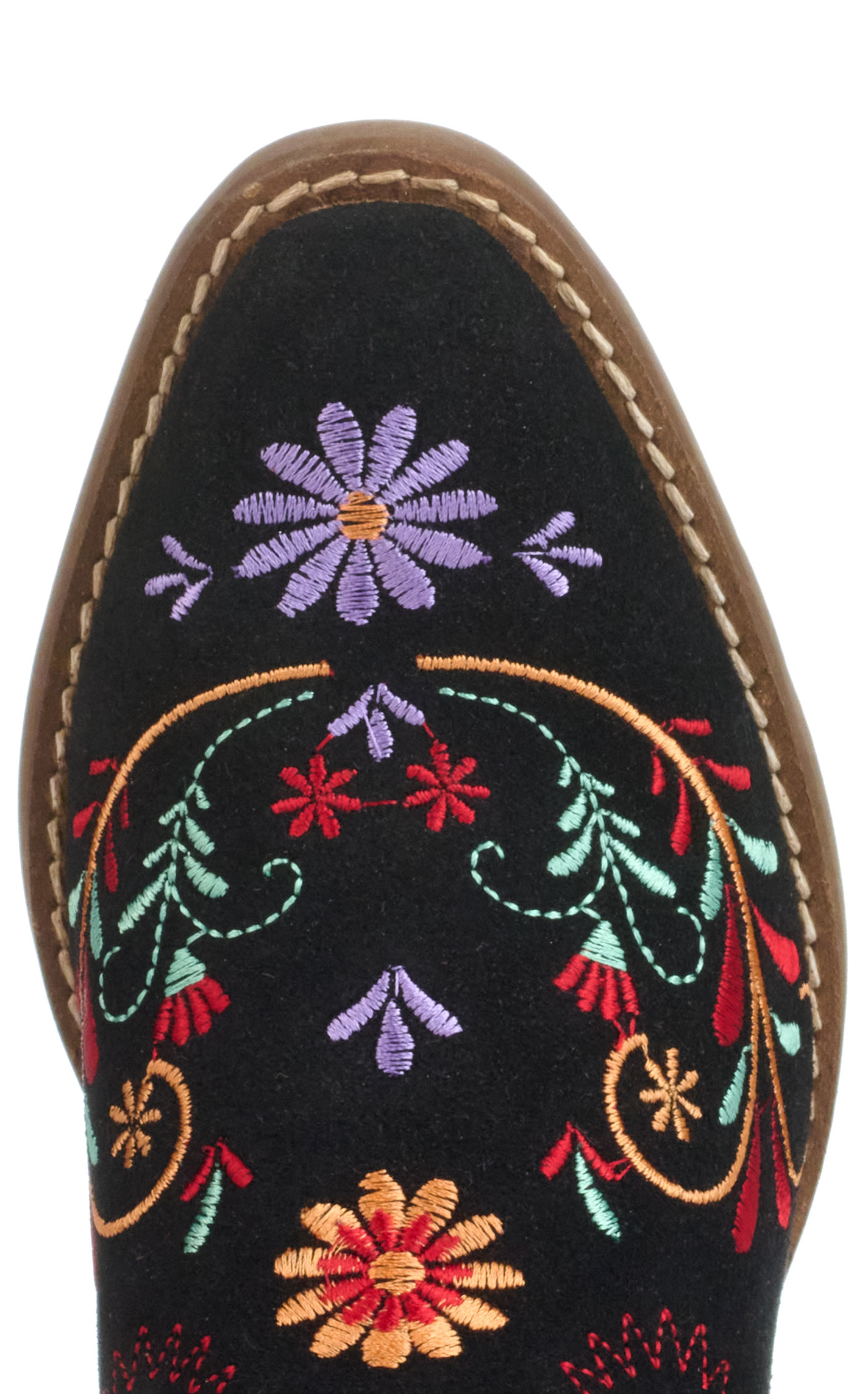 Dingo Women's Sugar Bug Black Suede with Floral Embroidery Round Toe Booties - Image 1