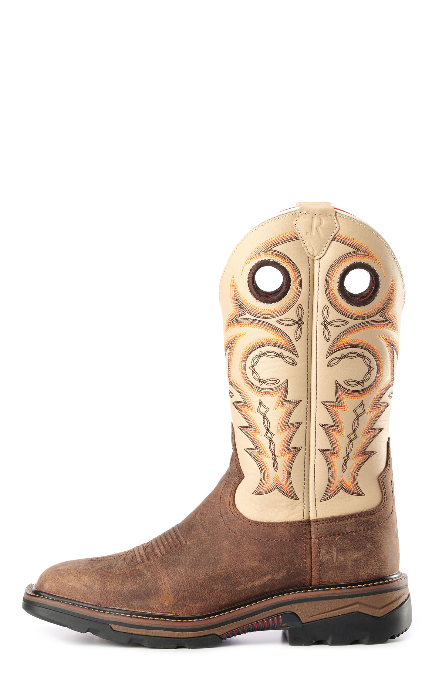 R. Watson Men's Distressed Chestnut and Ivory Bone Square Steel Toe Work Boots - Image 1