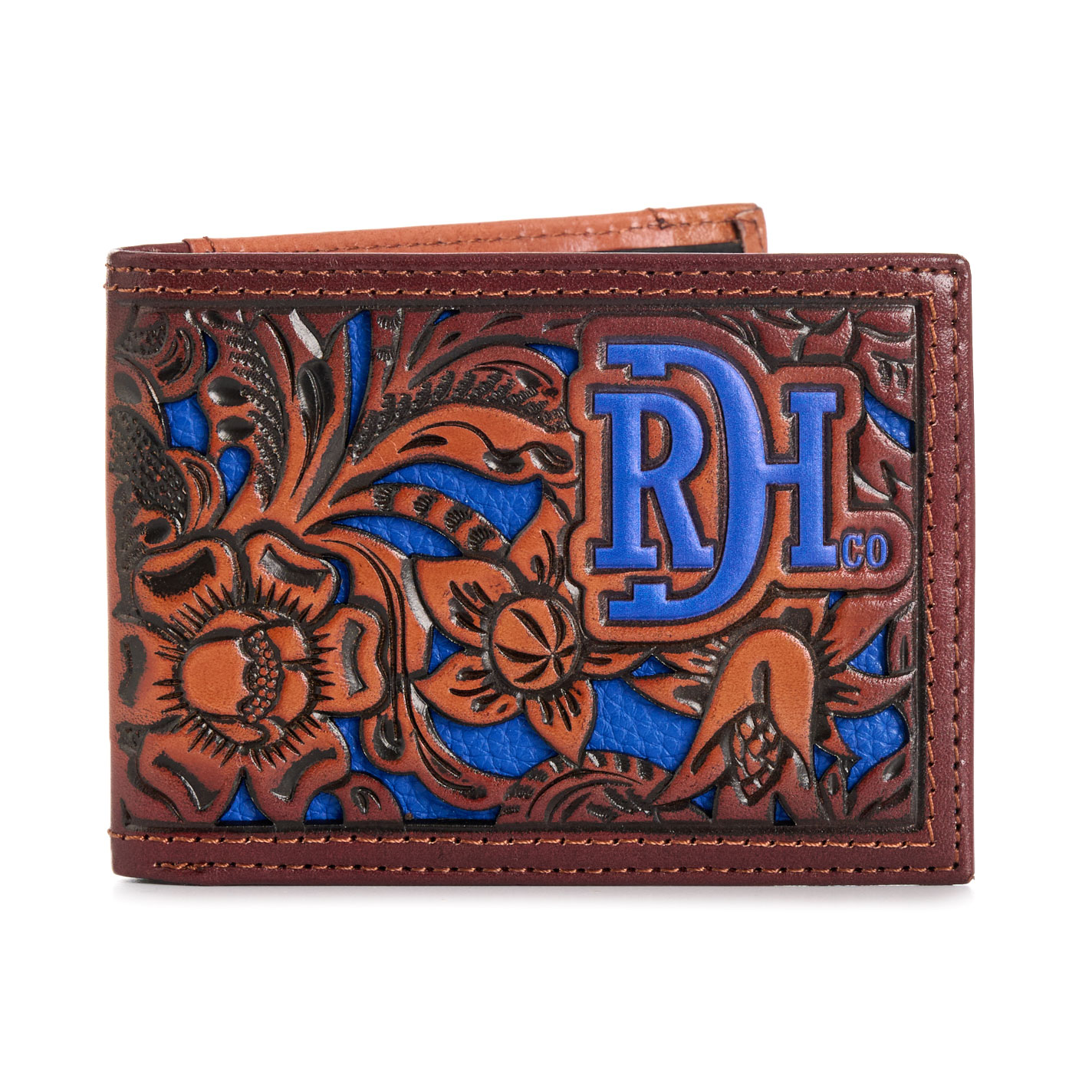 Red Dirt Hat Co. Coffee & Royal Blue Underlay Bifold Wallet - Image 1