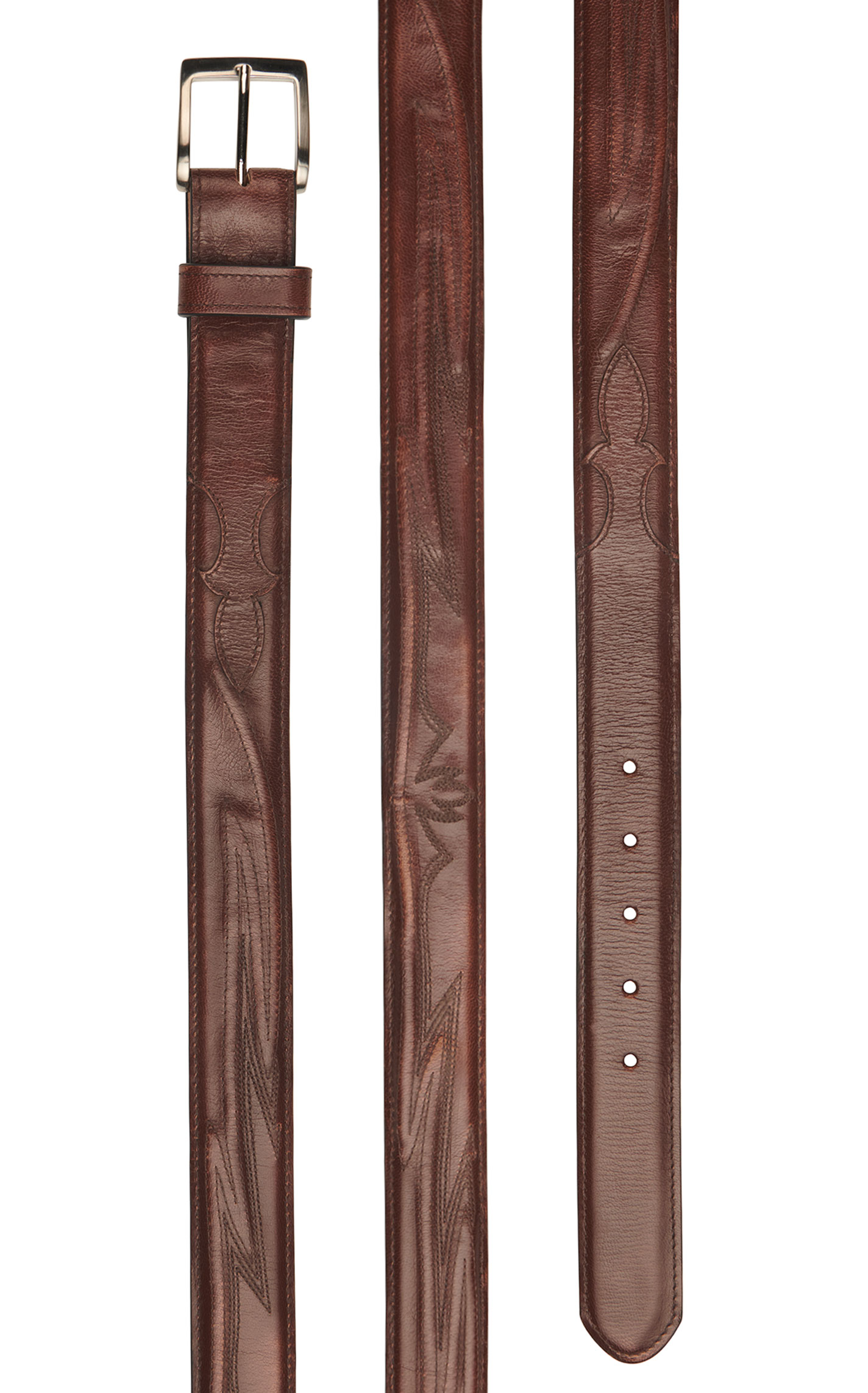 JRC & Sons Men's Russet Stitched Goat Leather Western Belt - Image 1