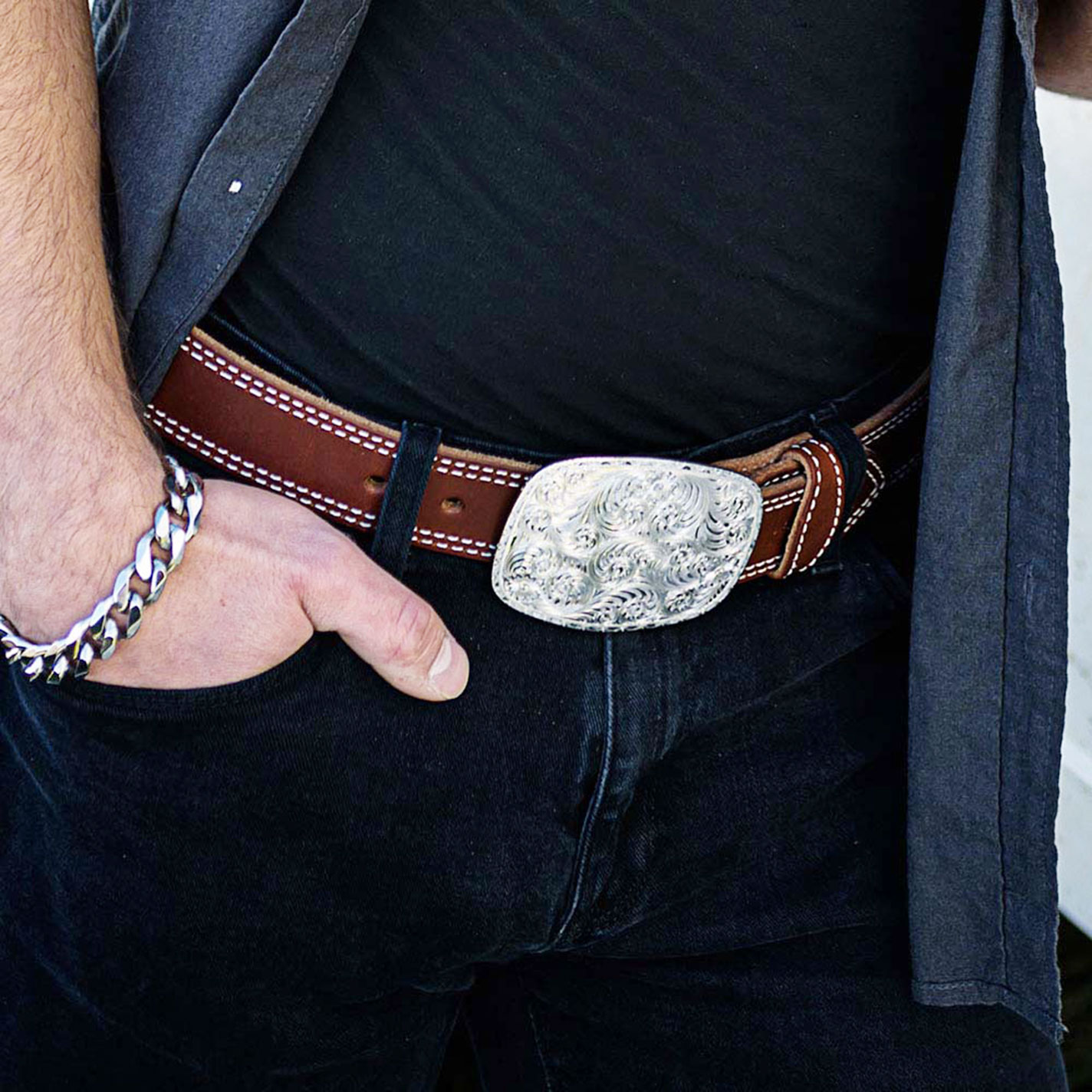 Montana Silversmiths Silver Grand Cowboy Belt Buckle - Image 1