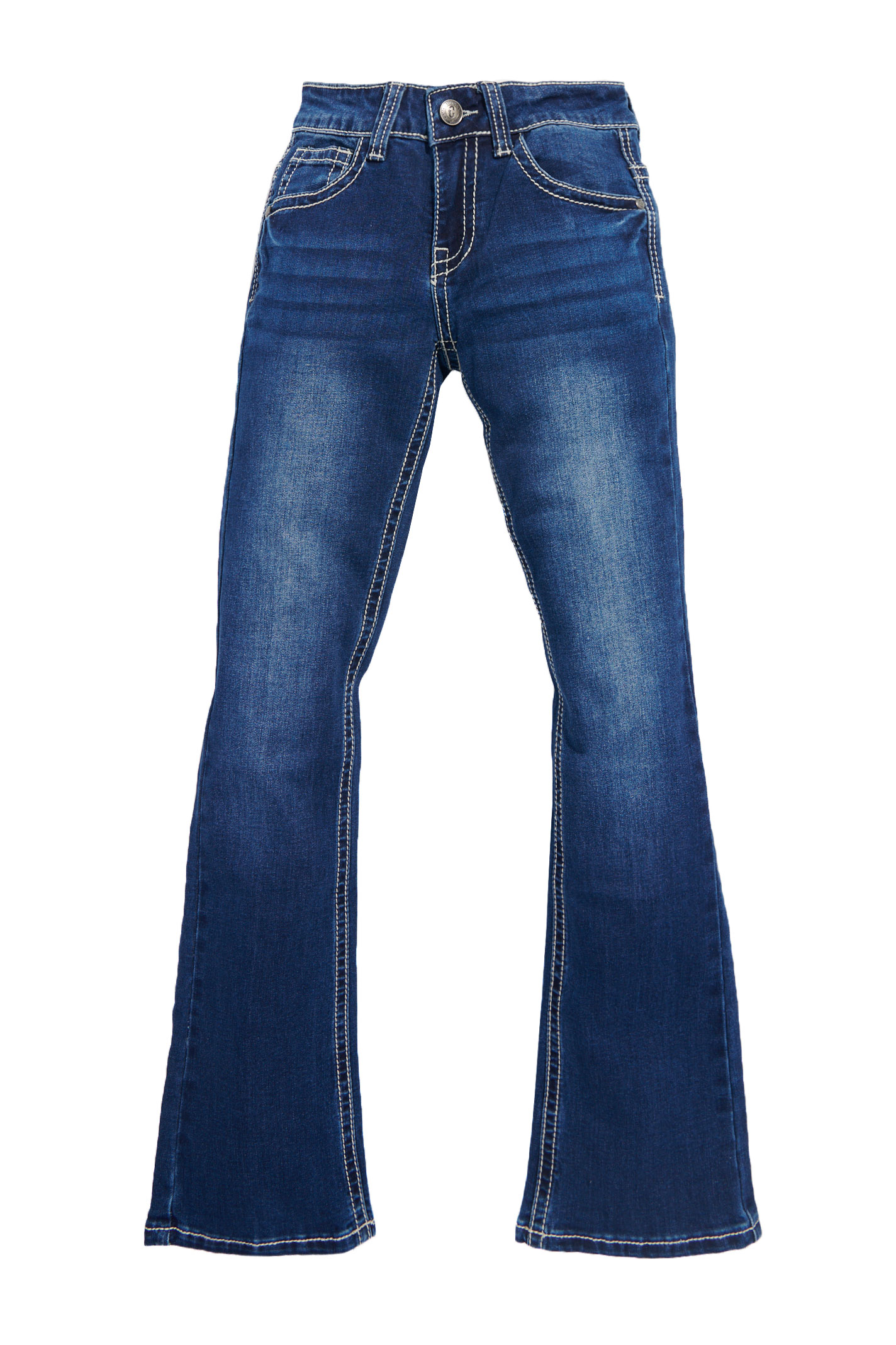 Rockin' C Girl's Medium Wash Floral Lace Pocket Bootcut Jeans - Image 1