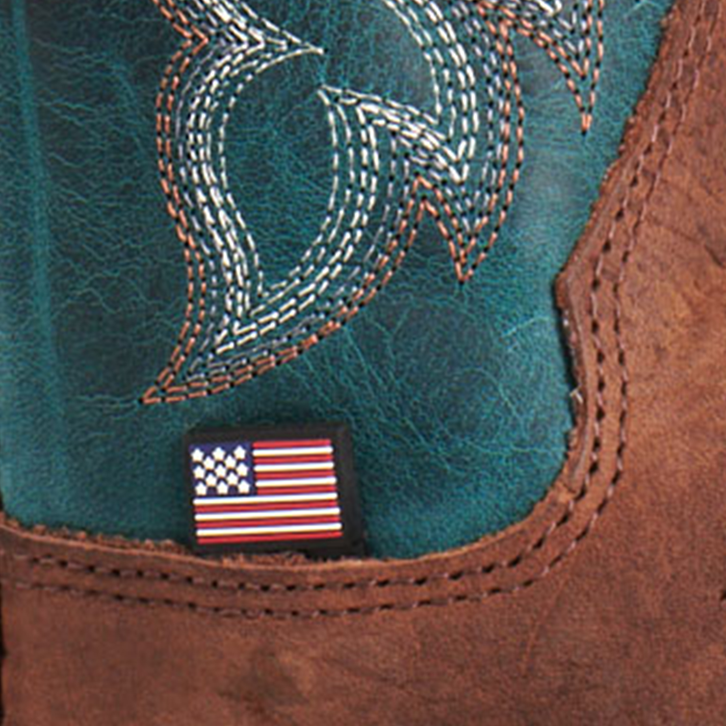 Double H Men’s Brown & Turquoise Square Toe Cowboy Boots - Image 1