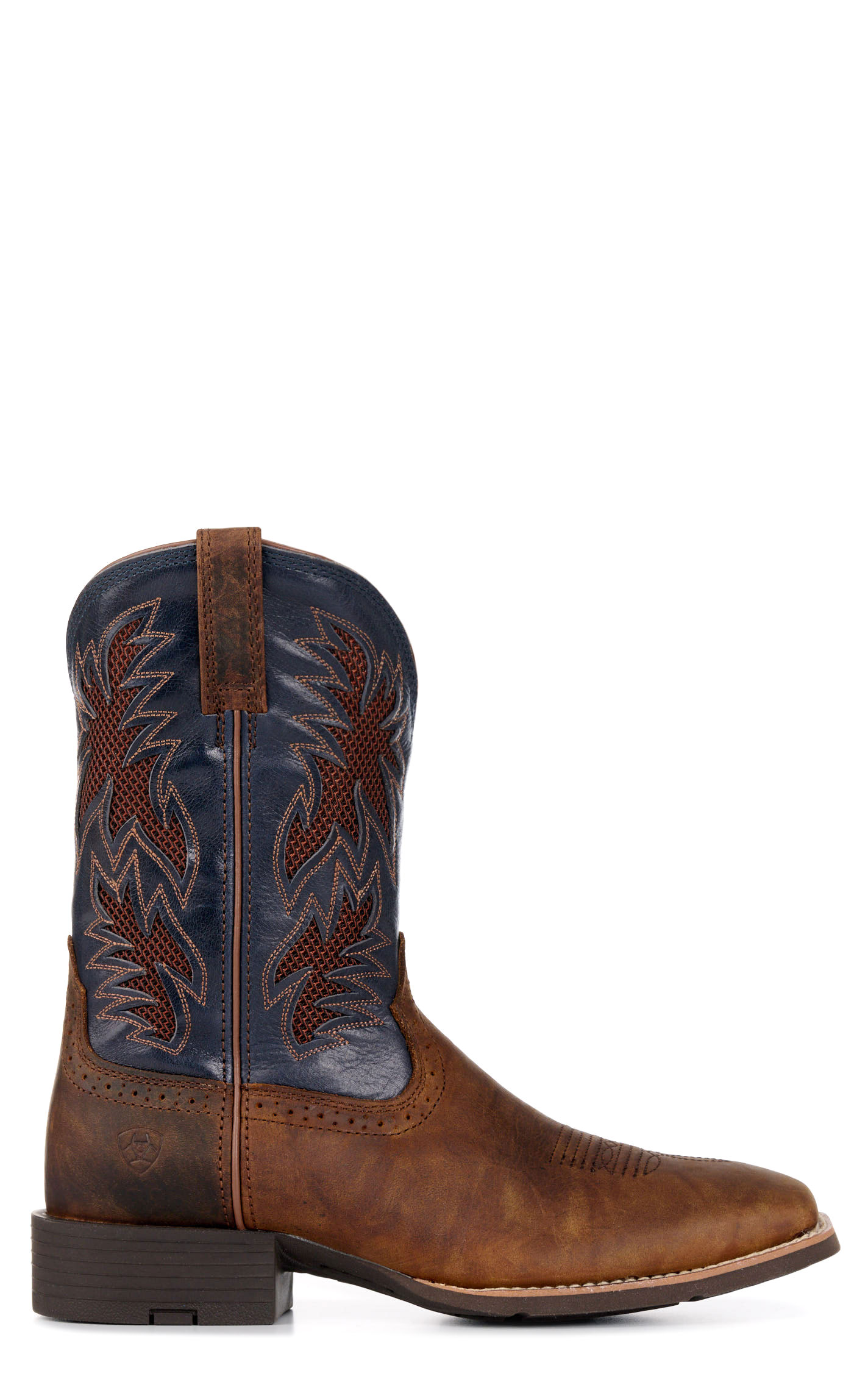 Ariat Men's Sport Cool VentTEK Bar Brown and Blue Wide Square Toe Cowboy Boot - Image 1