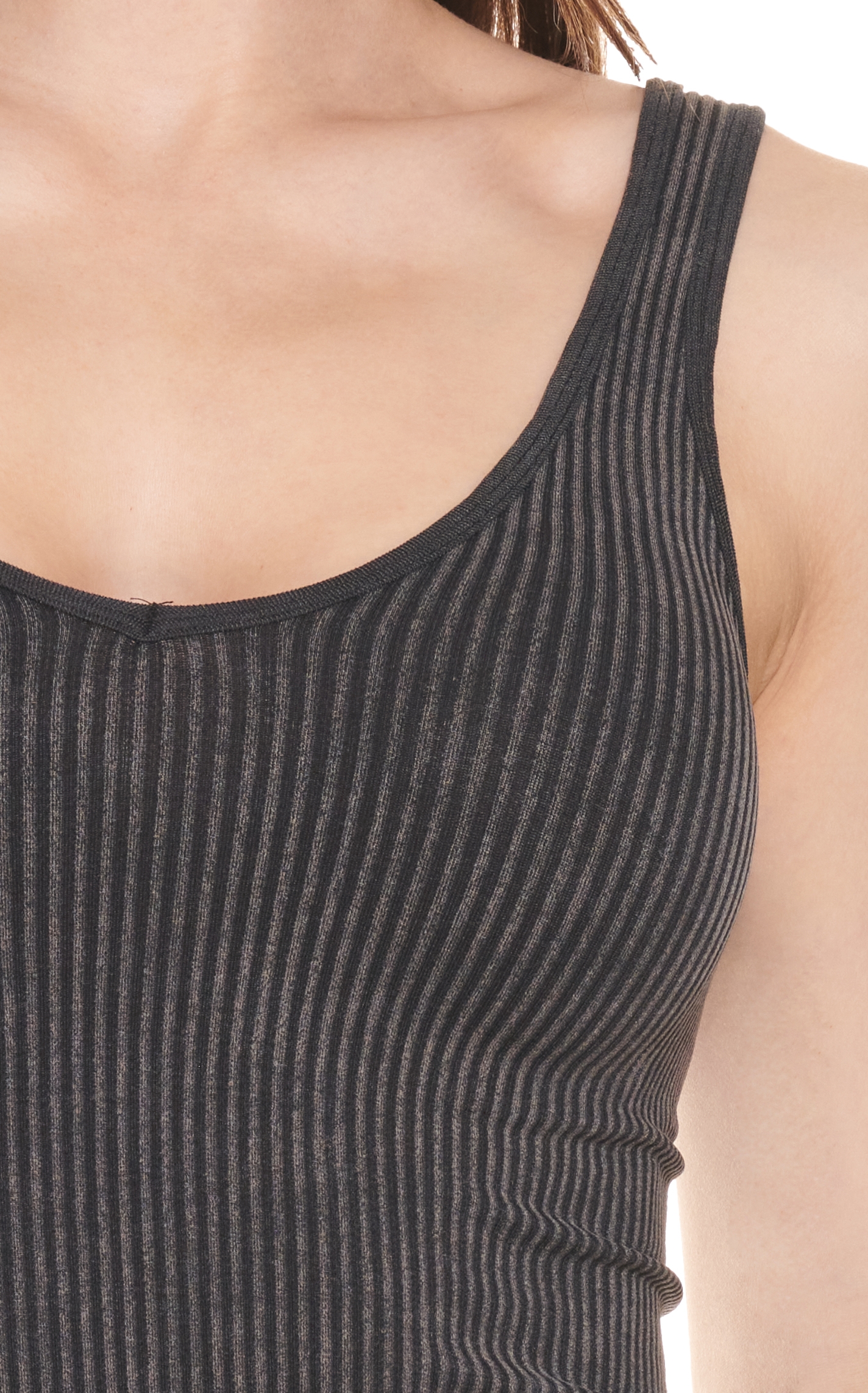 Suzzette Women's Washed Black Ribbed Knit V-Neck Cropped Cami - Image 1