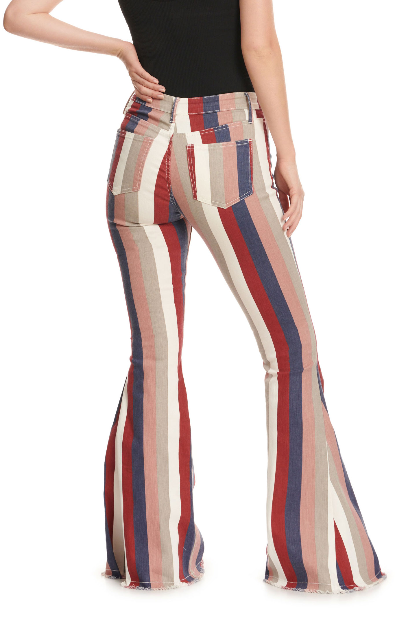 Saints & Hearts Women's Navy Burgundy & Dusty Peach Stripe Super Flare Leg Jeans - Image 1