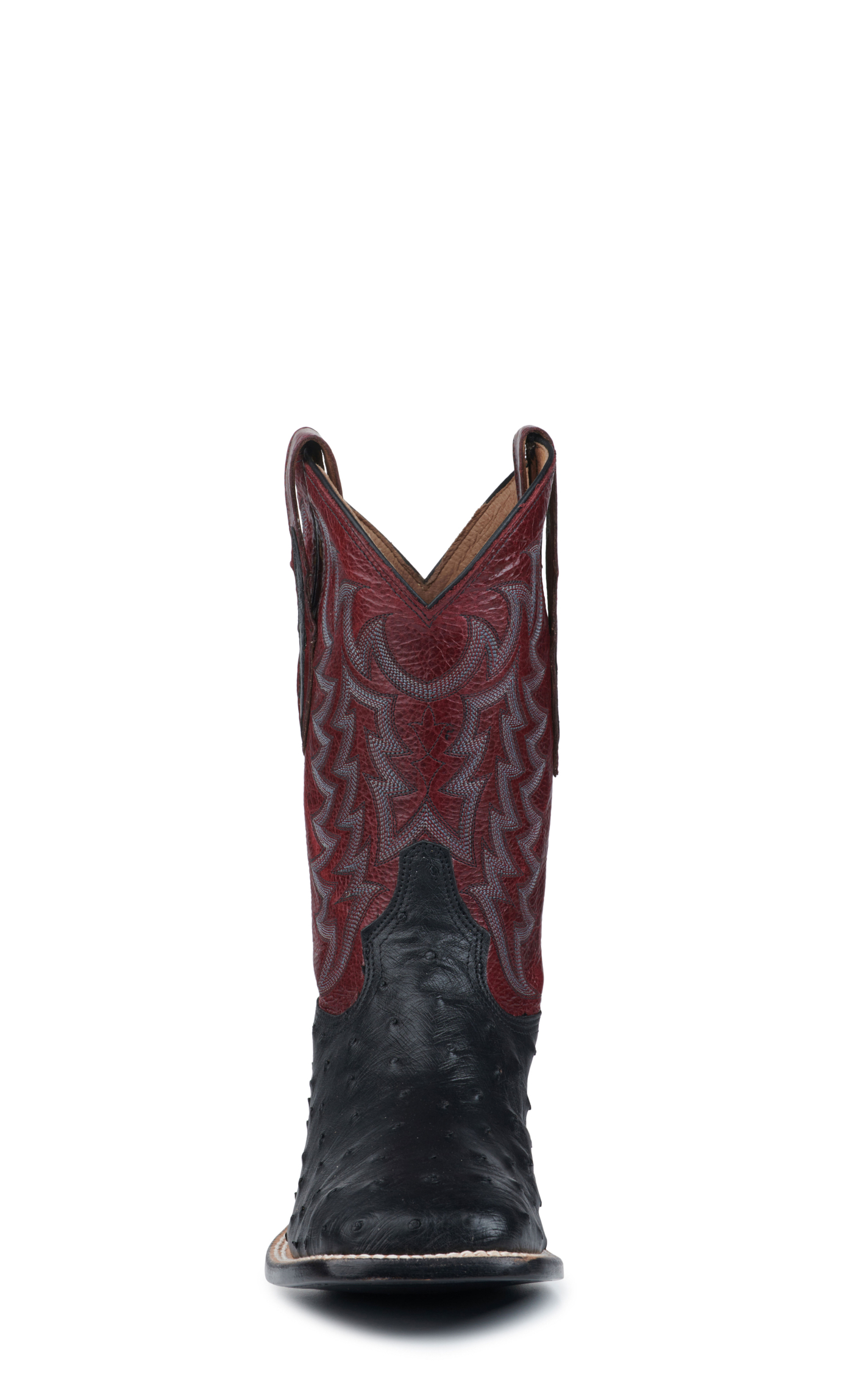 Tony Lama Men's Black Full Quill Ostrich and Dark Red Wide Square Toe Exotic Cowboy Boots - Cavender's Exclusive - Image 1