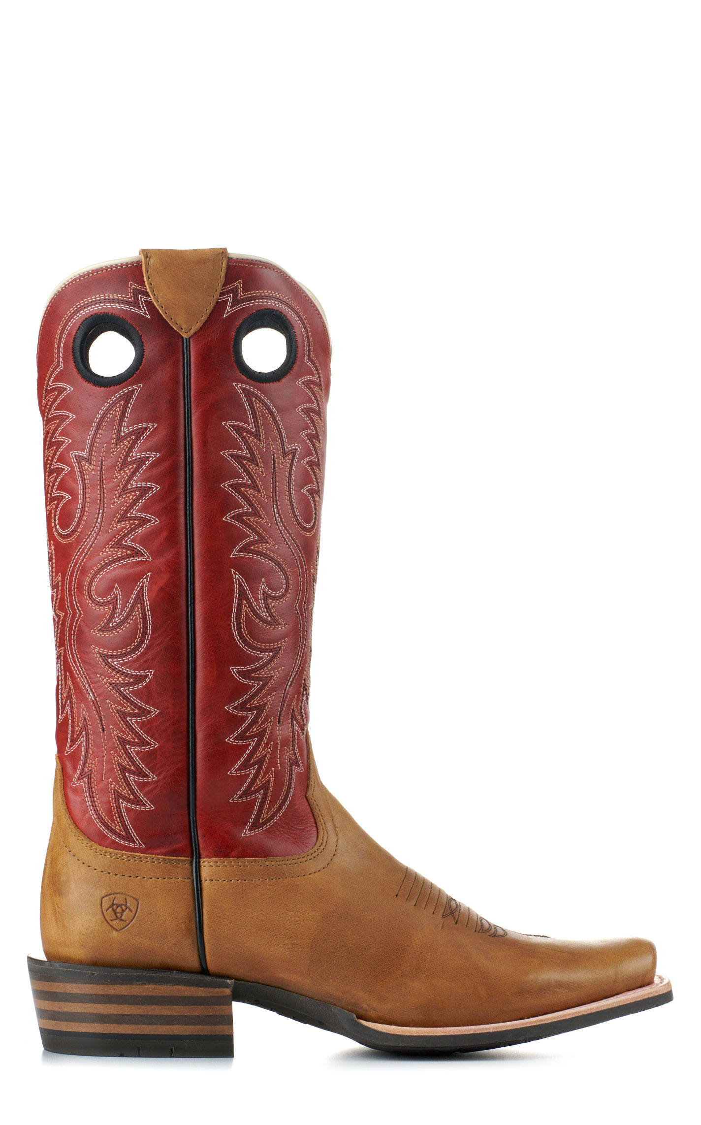 Ariat Men's Ringer Tan and Red Cedar TekStep Punchy Square Toe Cowboy Boots - Image 1
