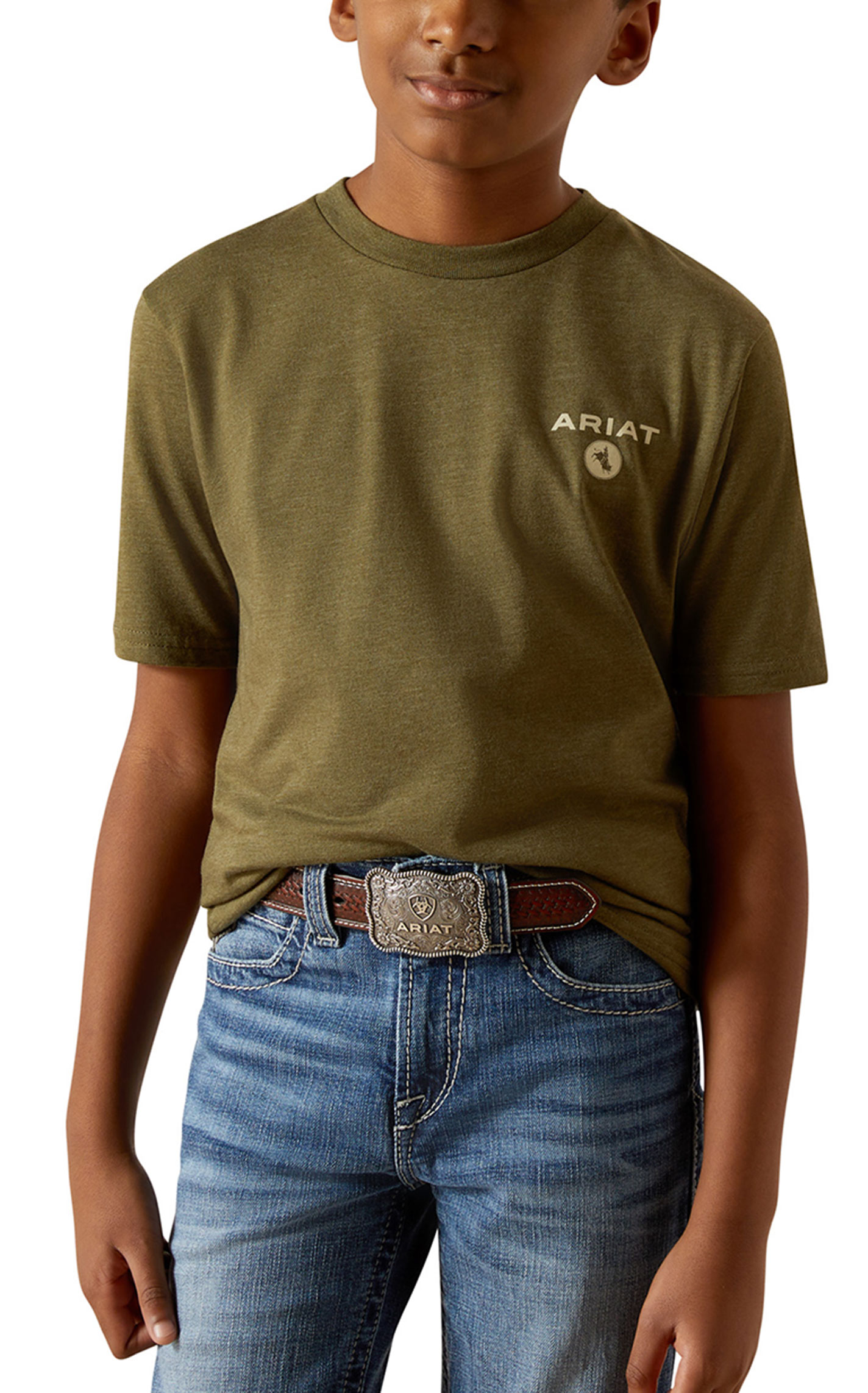 Ariat Boy's Rope Diamond Military Green Graphic T-Shirt - Image 1